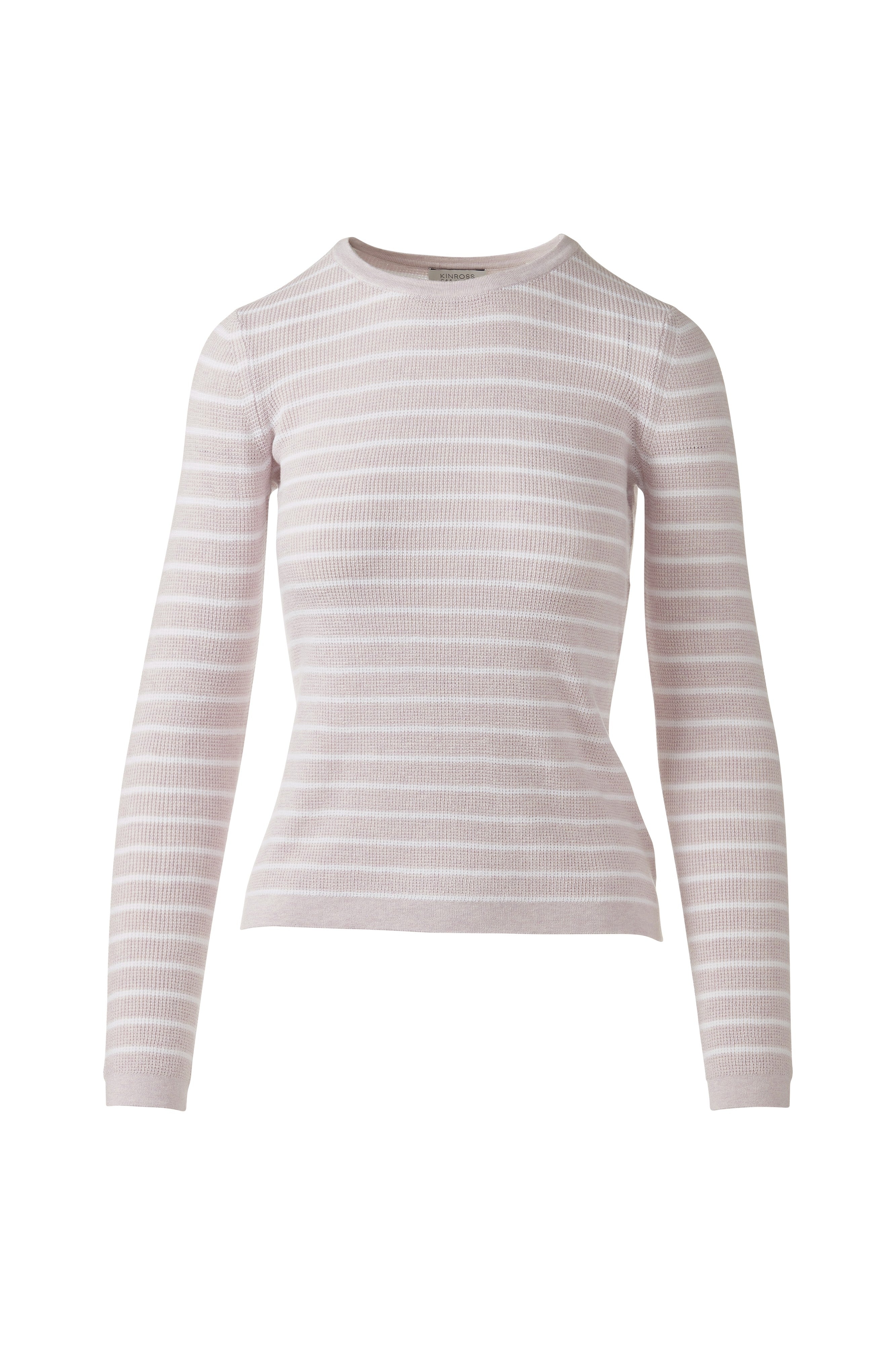 TEXTURE STRIPE CREW-THISTLE/WHITE-XS-Kinross Cashmere-Levy's Clothier