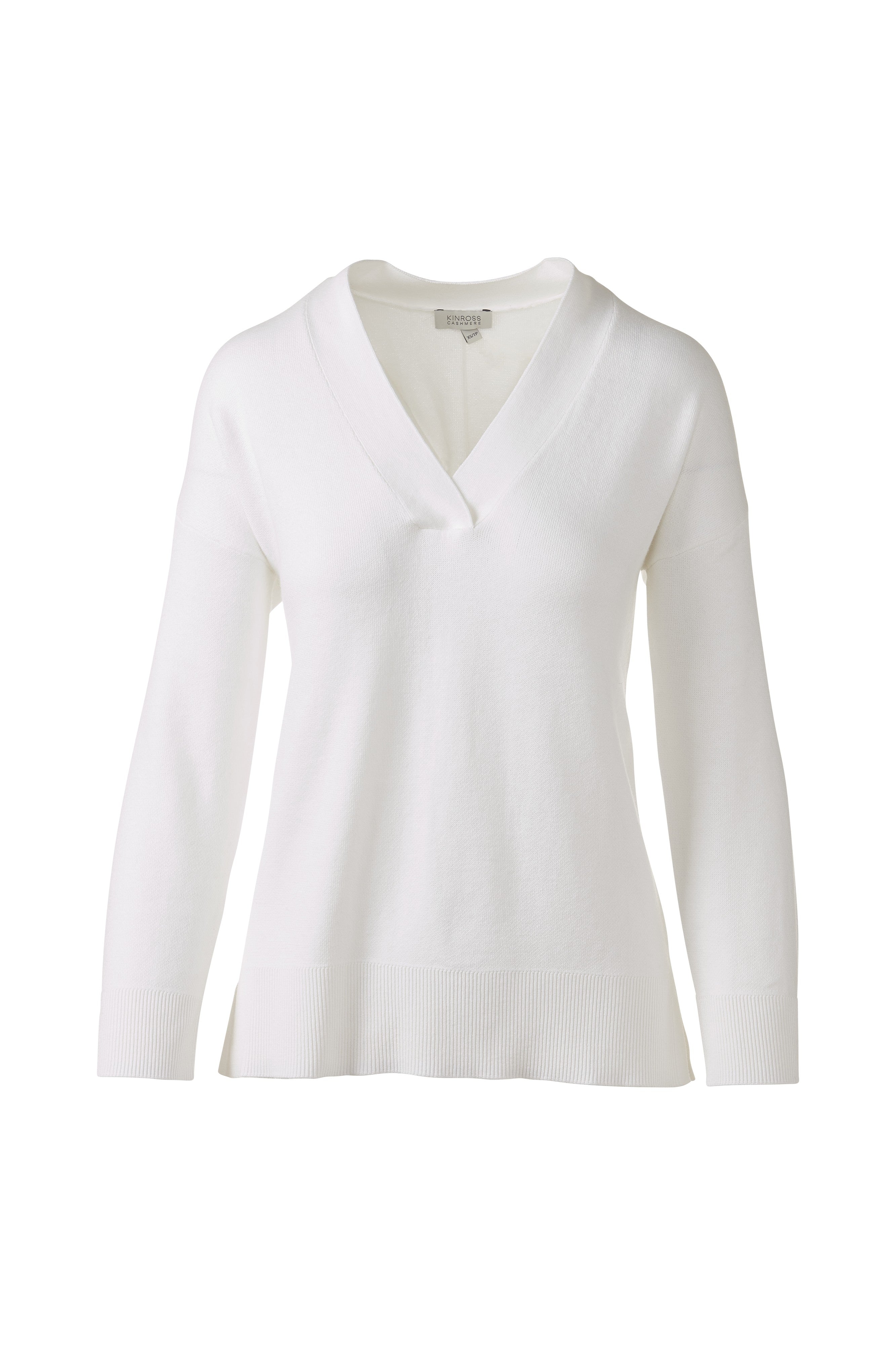 TRAVEL VEE-WHITE-XS-Kinross Cashmere-Levy's Clothier