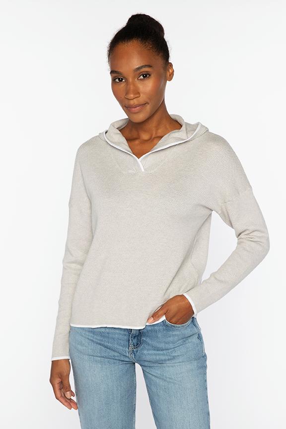 RIB PULLOVER HOODIE-GREYSTONE/WHITE-XS-Kinross Cashmere-Levy's Clothier
