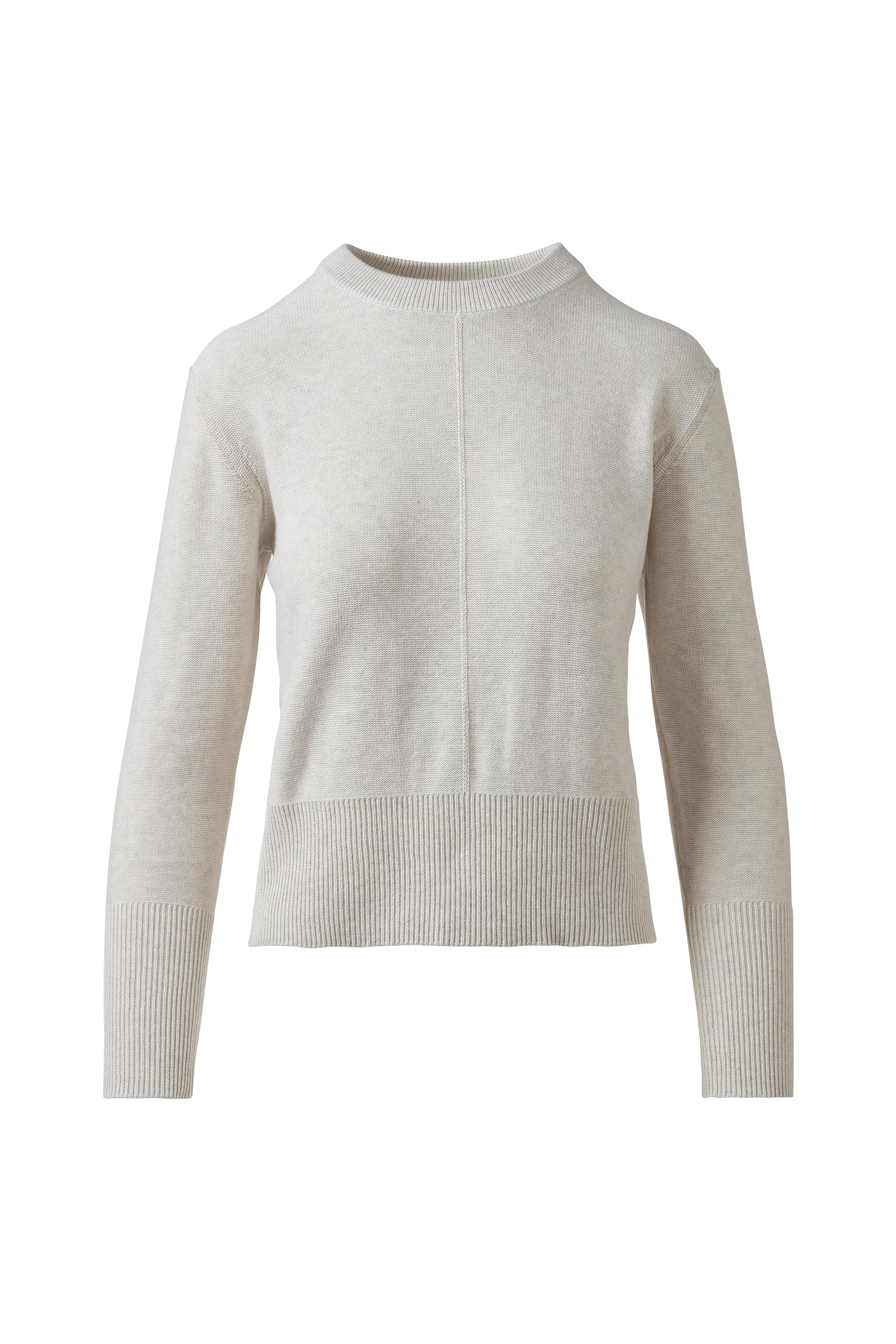 RIB TRIM CREW-WHITE-XS-Kinross Cashmere-Levy's Clothier