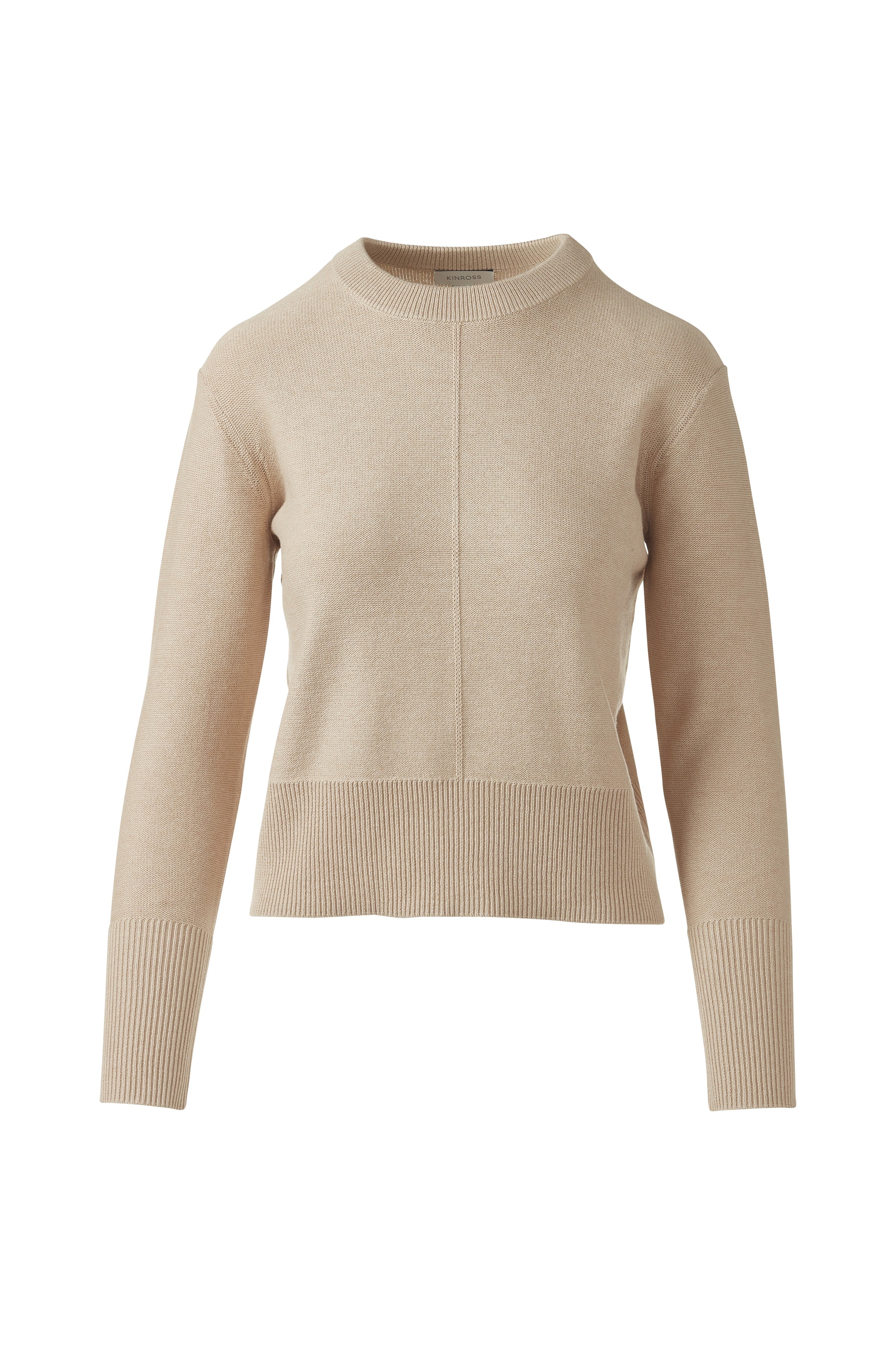 RIB TRIM CREW-STRAW-XS-Kinross Cashmere-Levy's Clothier