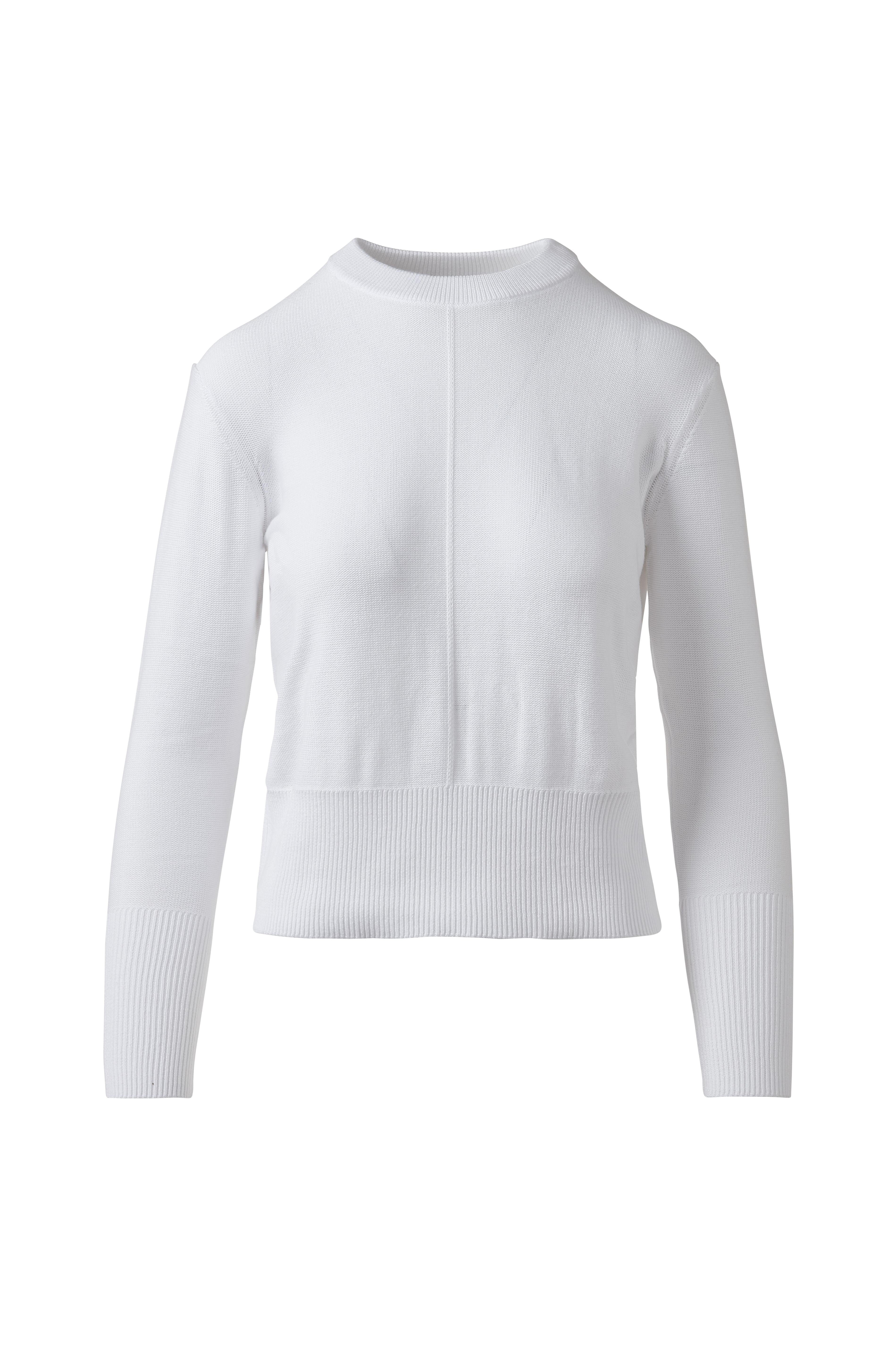 RIB TRIM CREW-WHITE-XS-Kinross Cashmere-Levy's Clothier