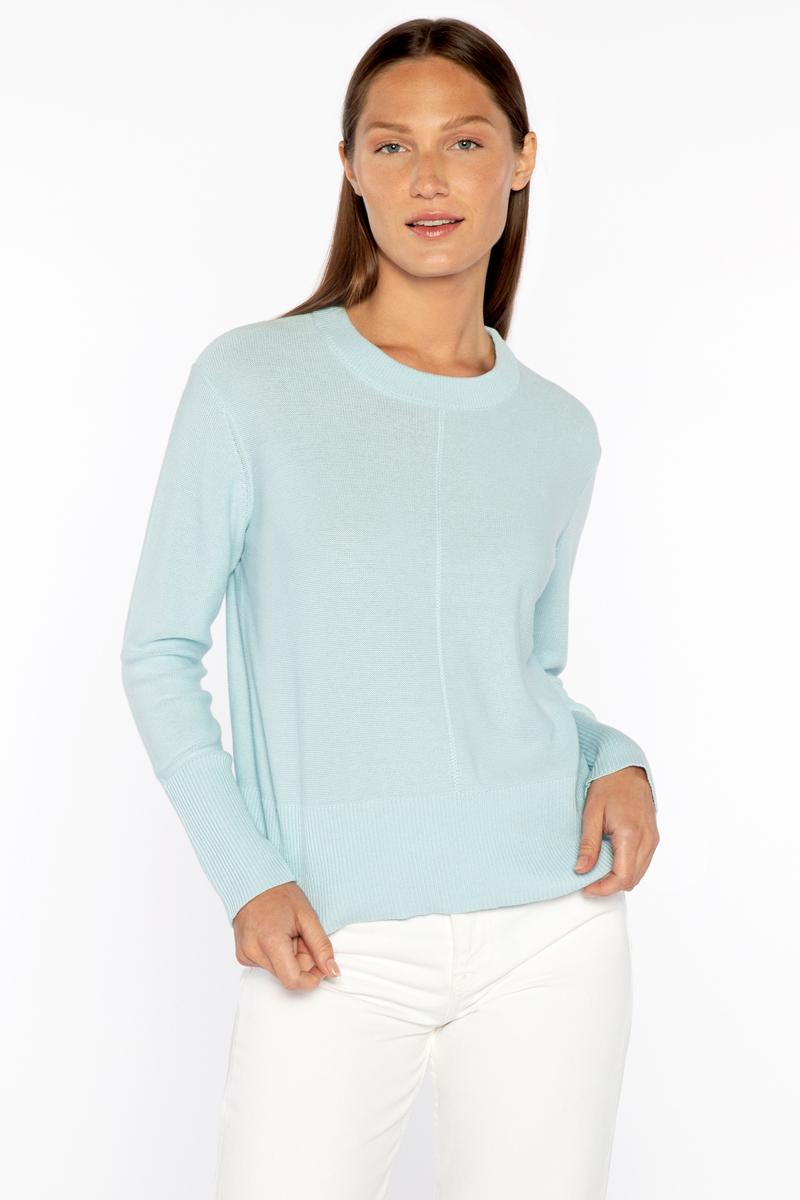 RIB TRIM CREW-WHITE-XS-Kinross Cashmere-Levy's Clothier