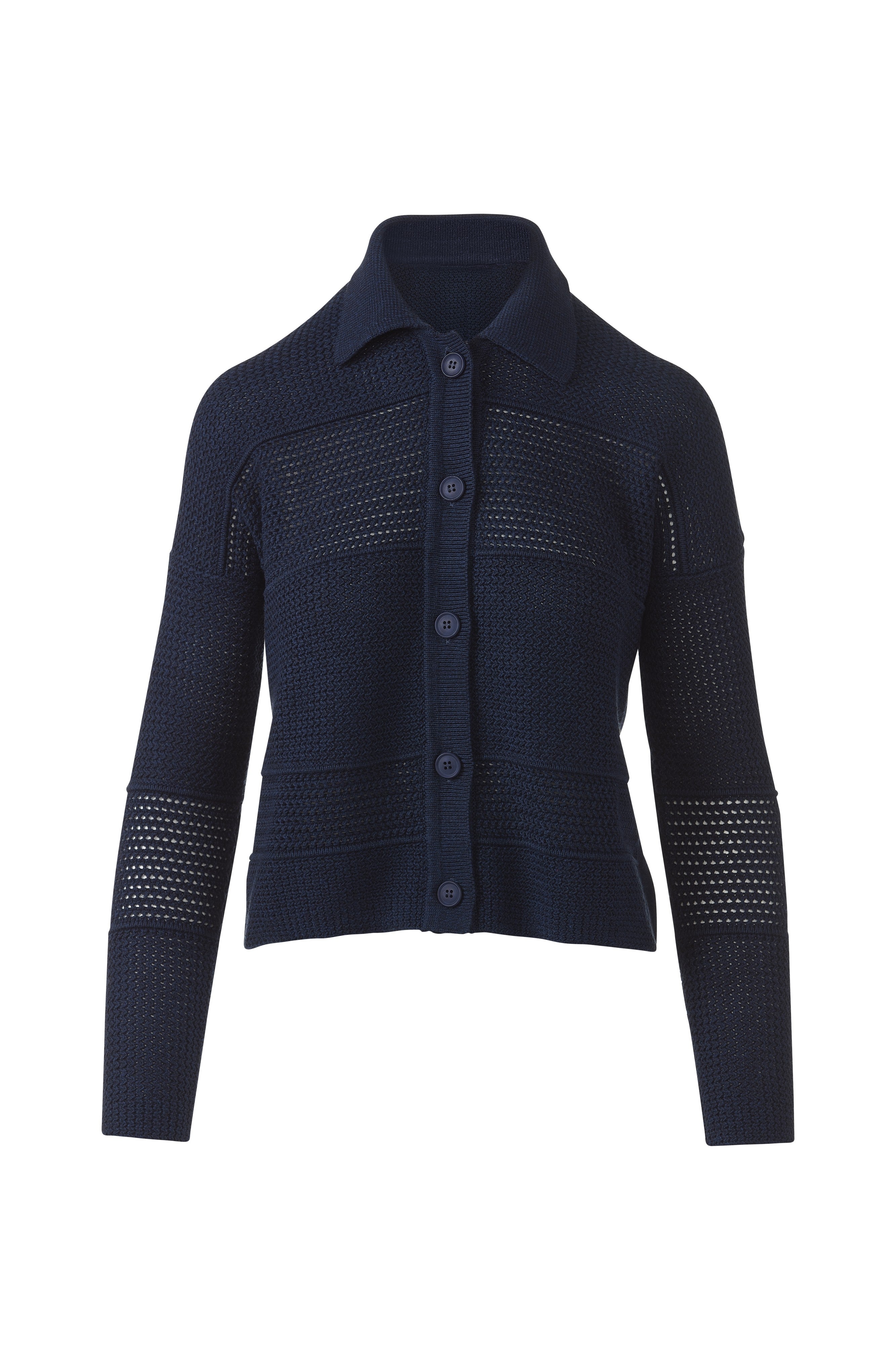 MIXED TEXTURE COLLARED CARDIGAN-NAVY-XS-Kinross Cashmere-Levy's Clothier