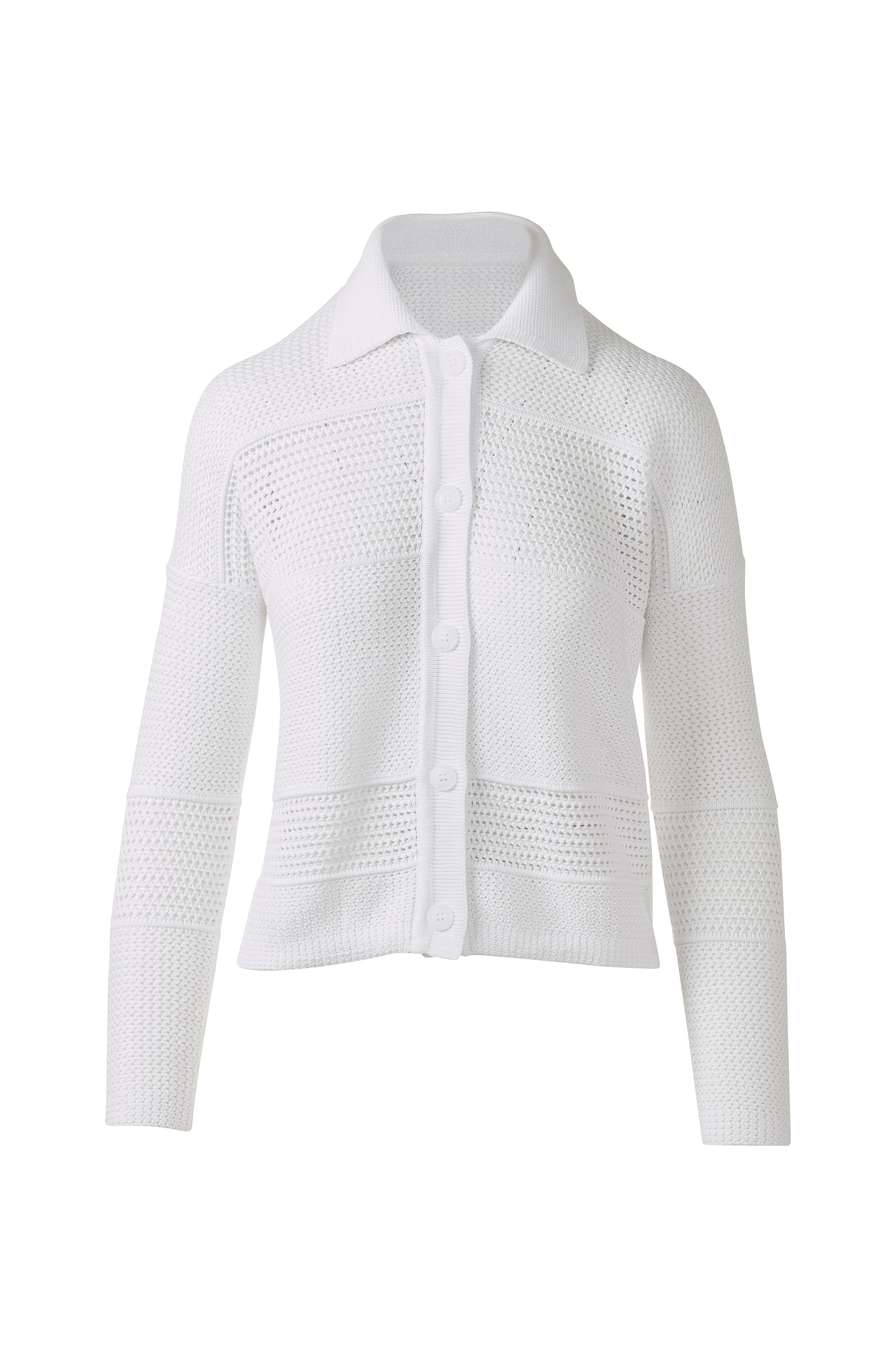 MIXED TEXTURE COLLARED CARDIGAN-WHITE-XS-Kinross Cashmere-Levy's Clothier