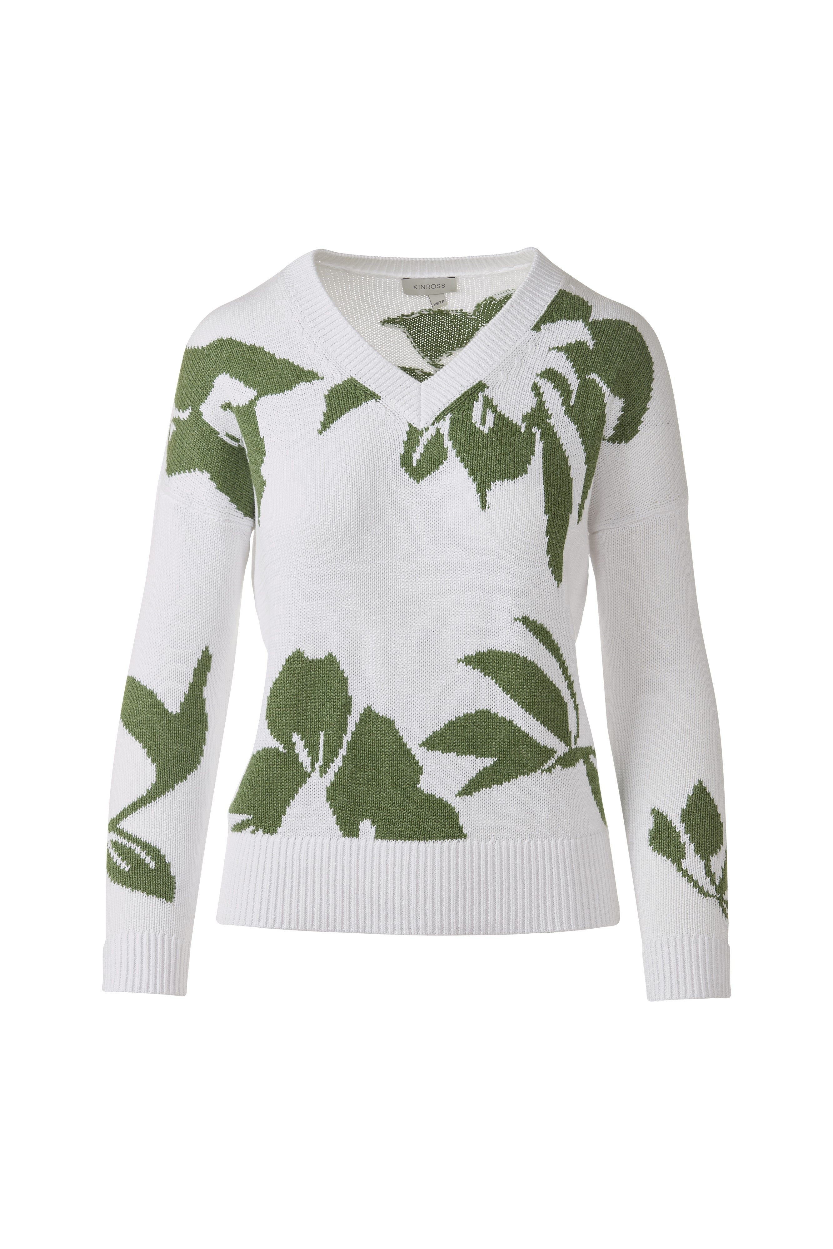 INTARSIA EASY VEE-WHITE/VINE-XS-Kinross Cashmere-Levy's Clothier