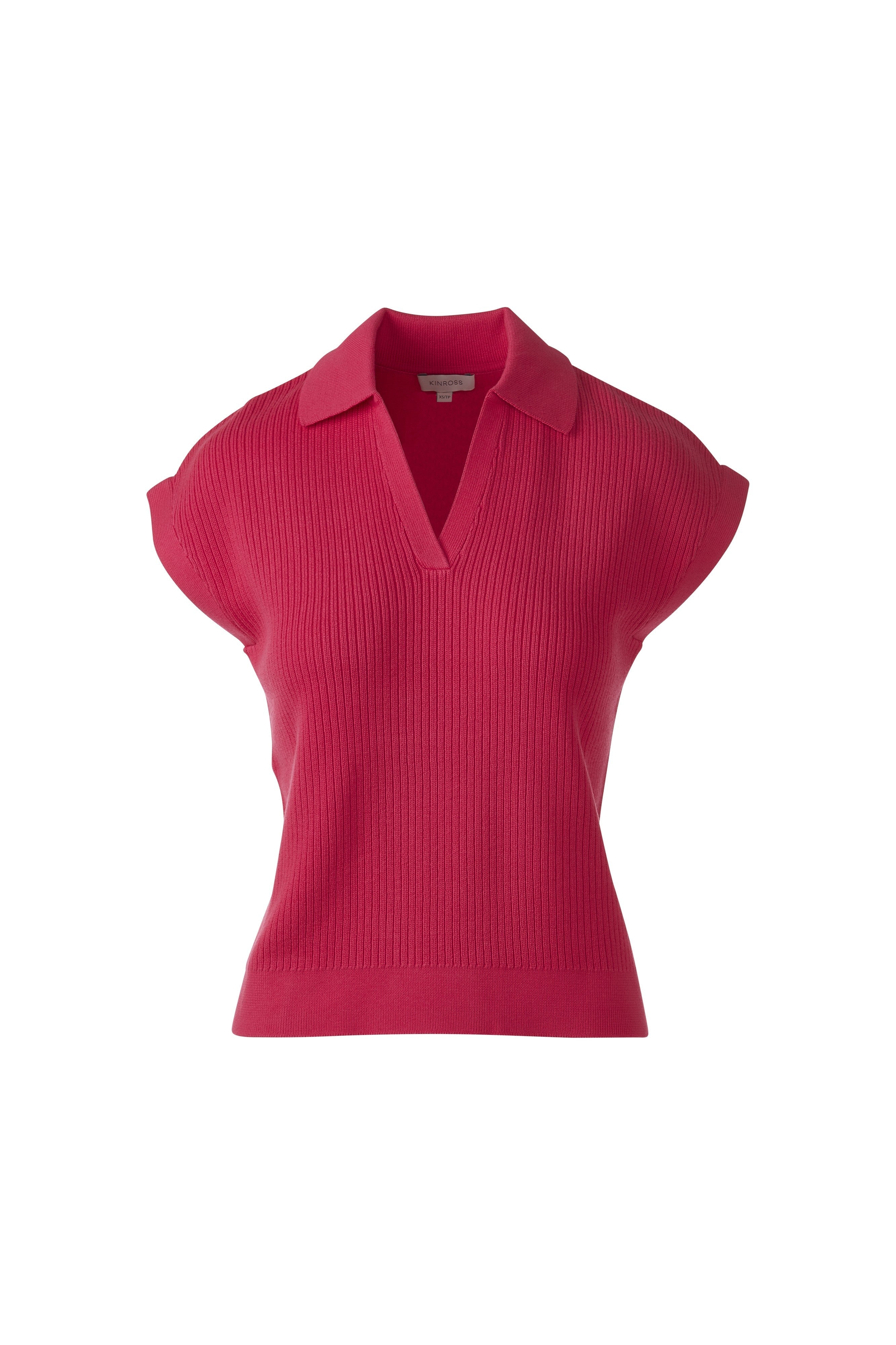 RIB SPLITNECK POLO-DAHLIA-XS-Kinross Cashmere-Levy's Clothier