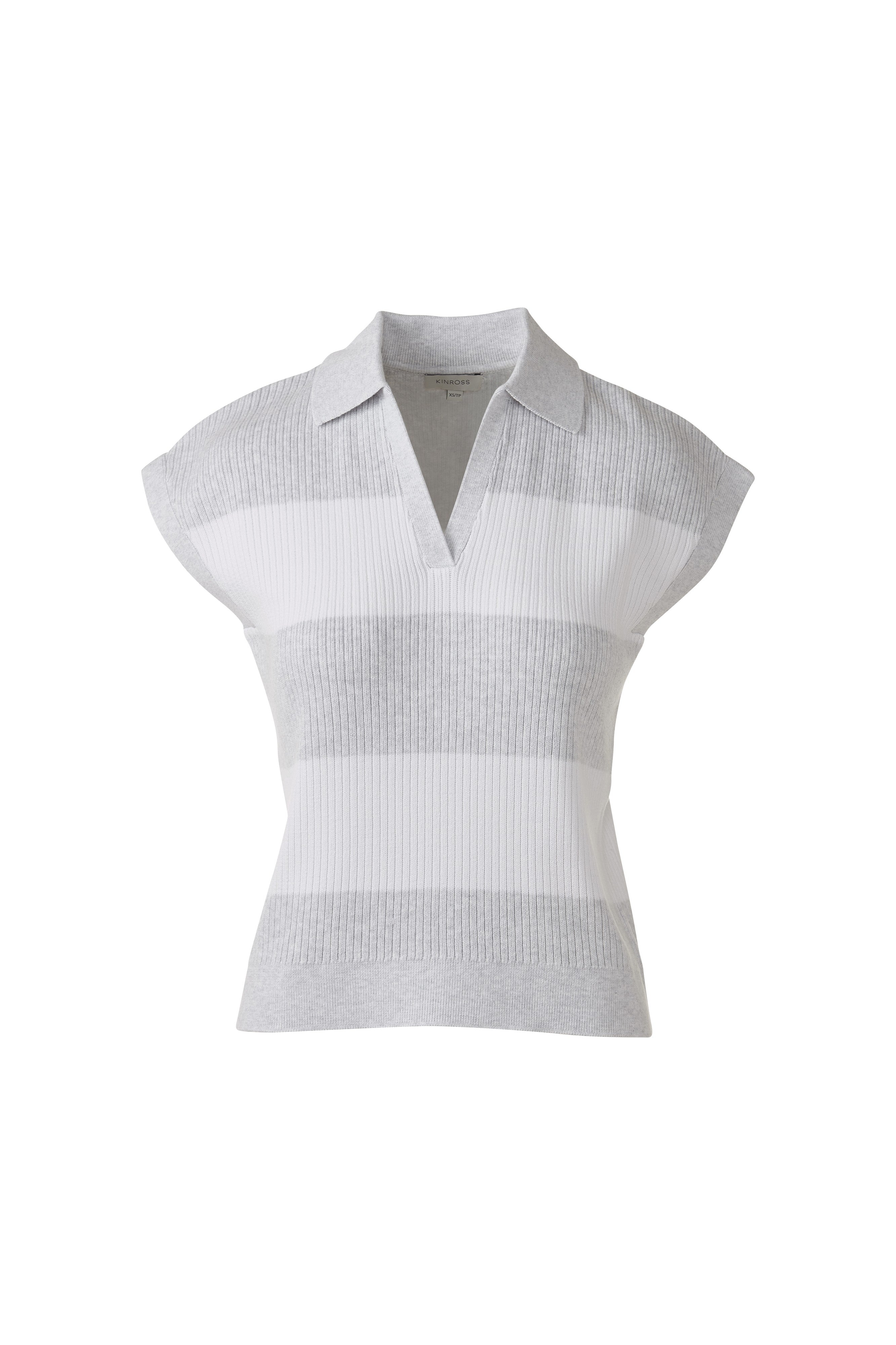 RIB SPLITNECK POLO-DOVE/WHTE-XS-Kinross Cashmere-Levy's Clothier