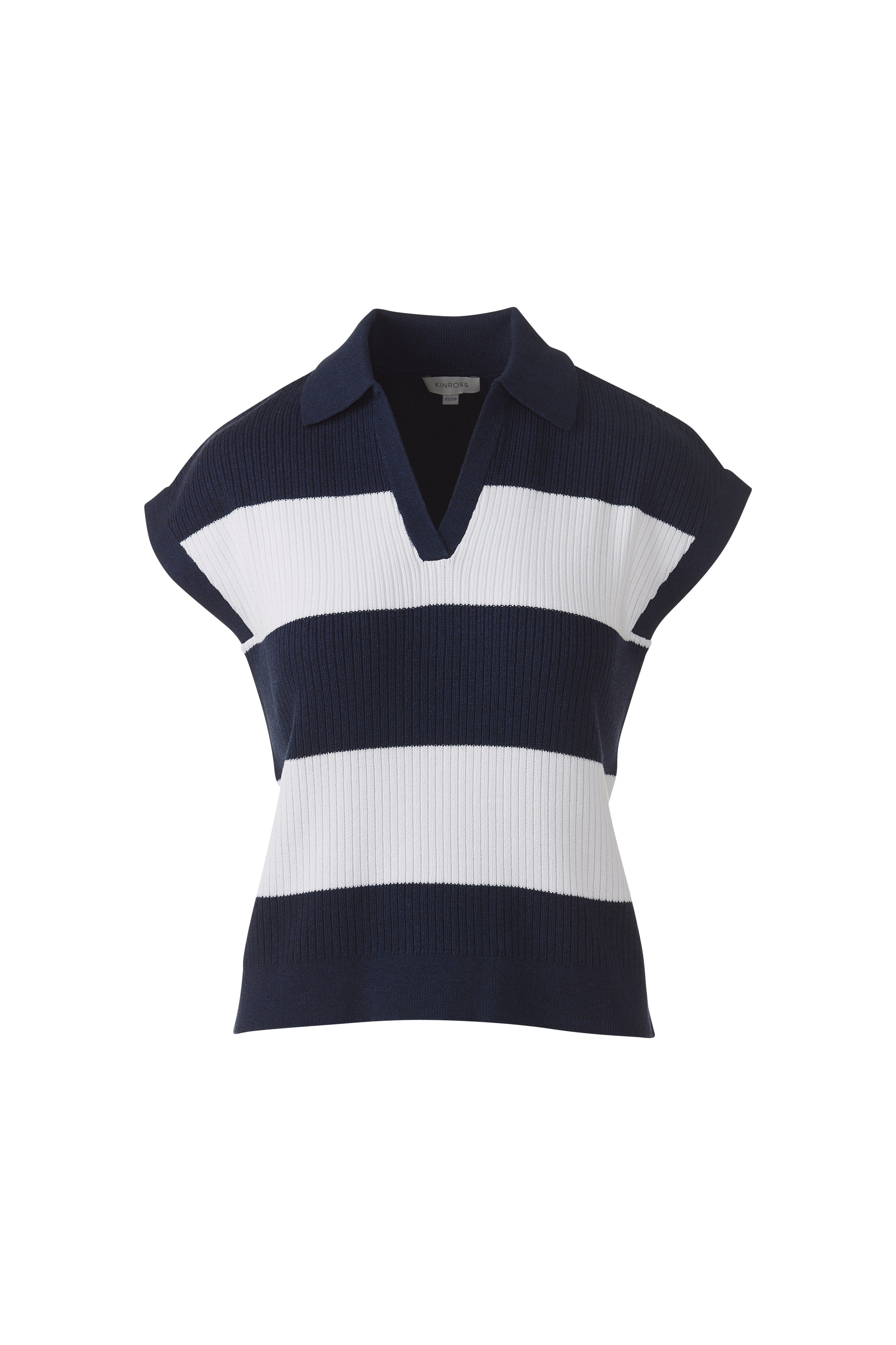 RIB SPLITNECK POLO-NAVY/WHITE-XS-Kinross Cashmere-Levy's Clothier