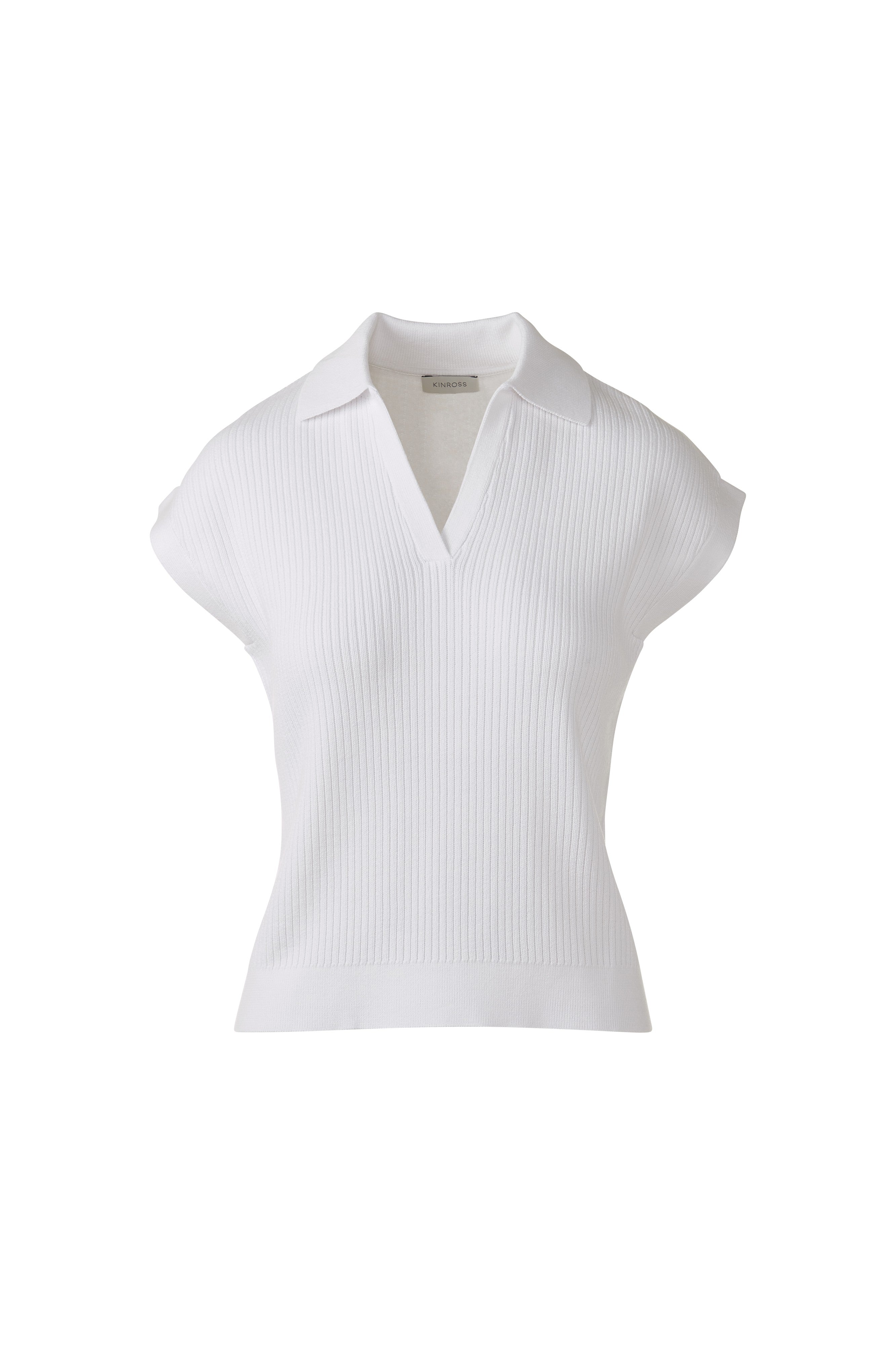 RIB SPLITNECK POLO-WHITE-XS-Kinross Cashmere-Levy's Clothier