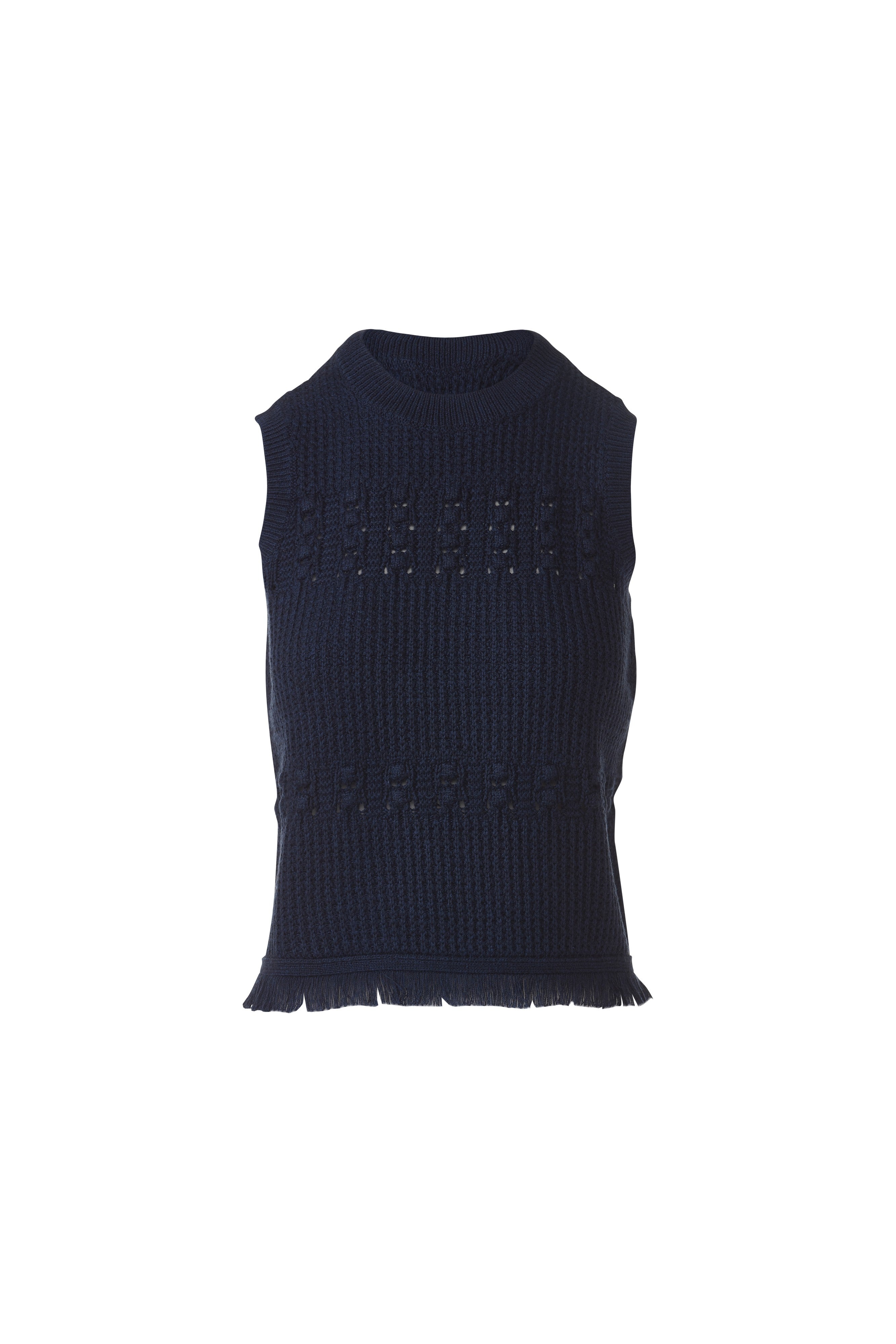 TEXTURED FRINGE SLEEVELESS CREW-NAVY-XS-Kinross Cashmere-Levy's Clothier