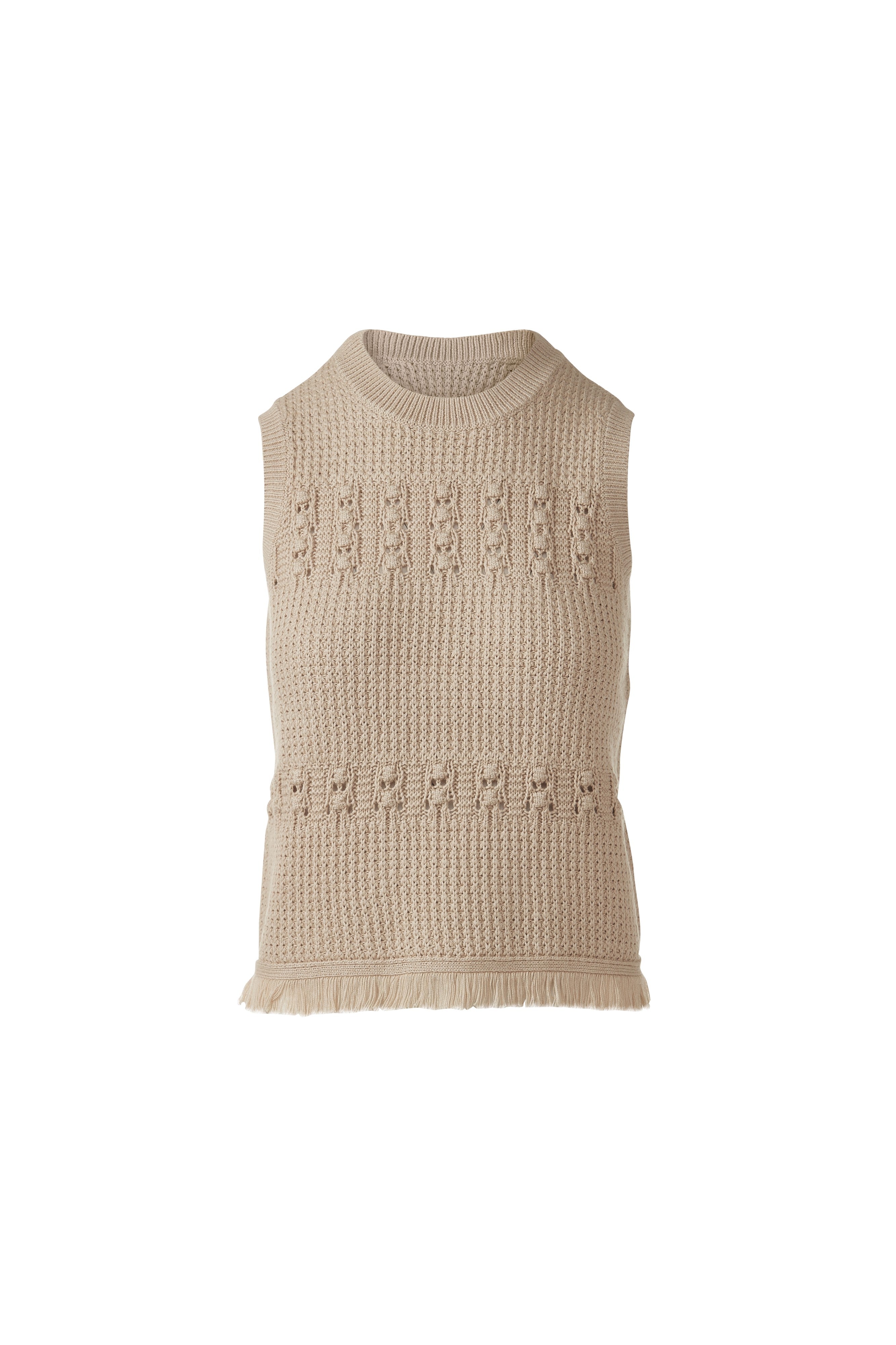 TEXTURED FRINGE SLEEVELESS CREW-STRAW-XS-Kinross Cashmere-Levy's Clothier