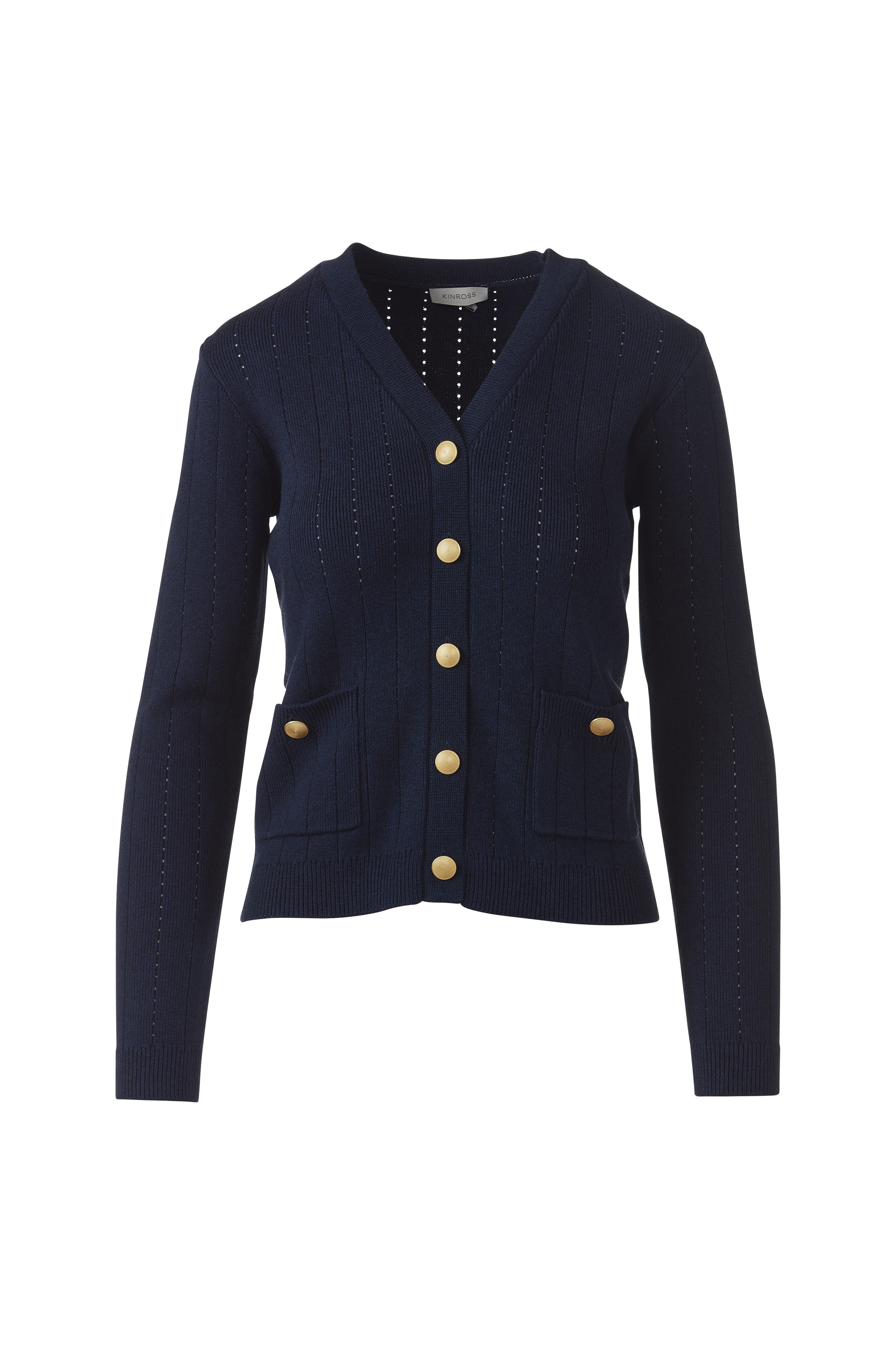 RIB BUTTON FRONT VEE-NAVY-XS-Kinross Cashmere-Levy's Clothier