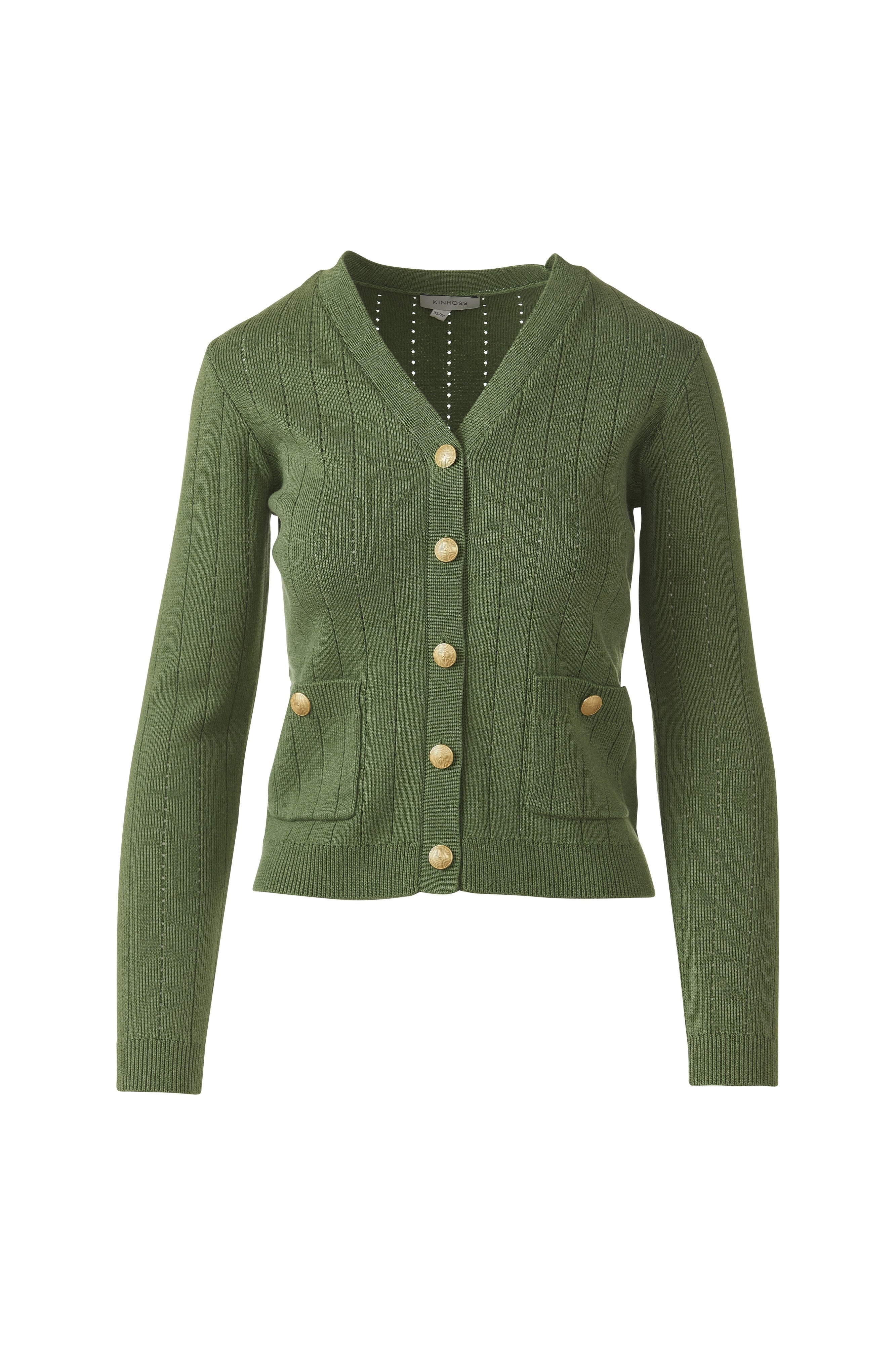 RIB BUTTON FRONT VEE-VINE-XS-Kinross Cashmere-Levy's Clothier