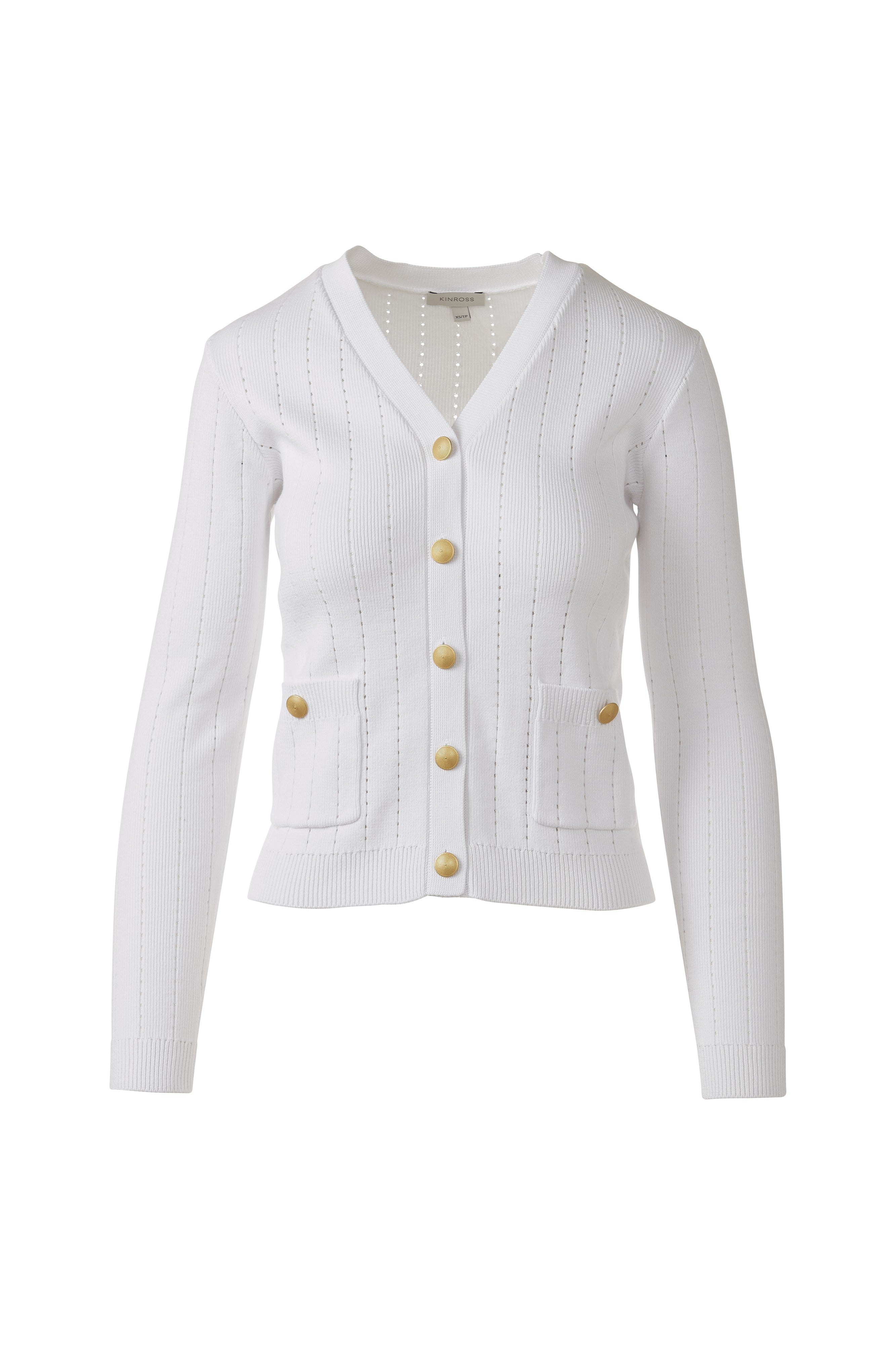 RIB BUTTON FRONT VEE-WHITE-XS-Kinross Cashmere-Levy's Clothier