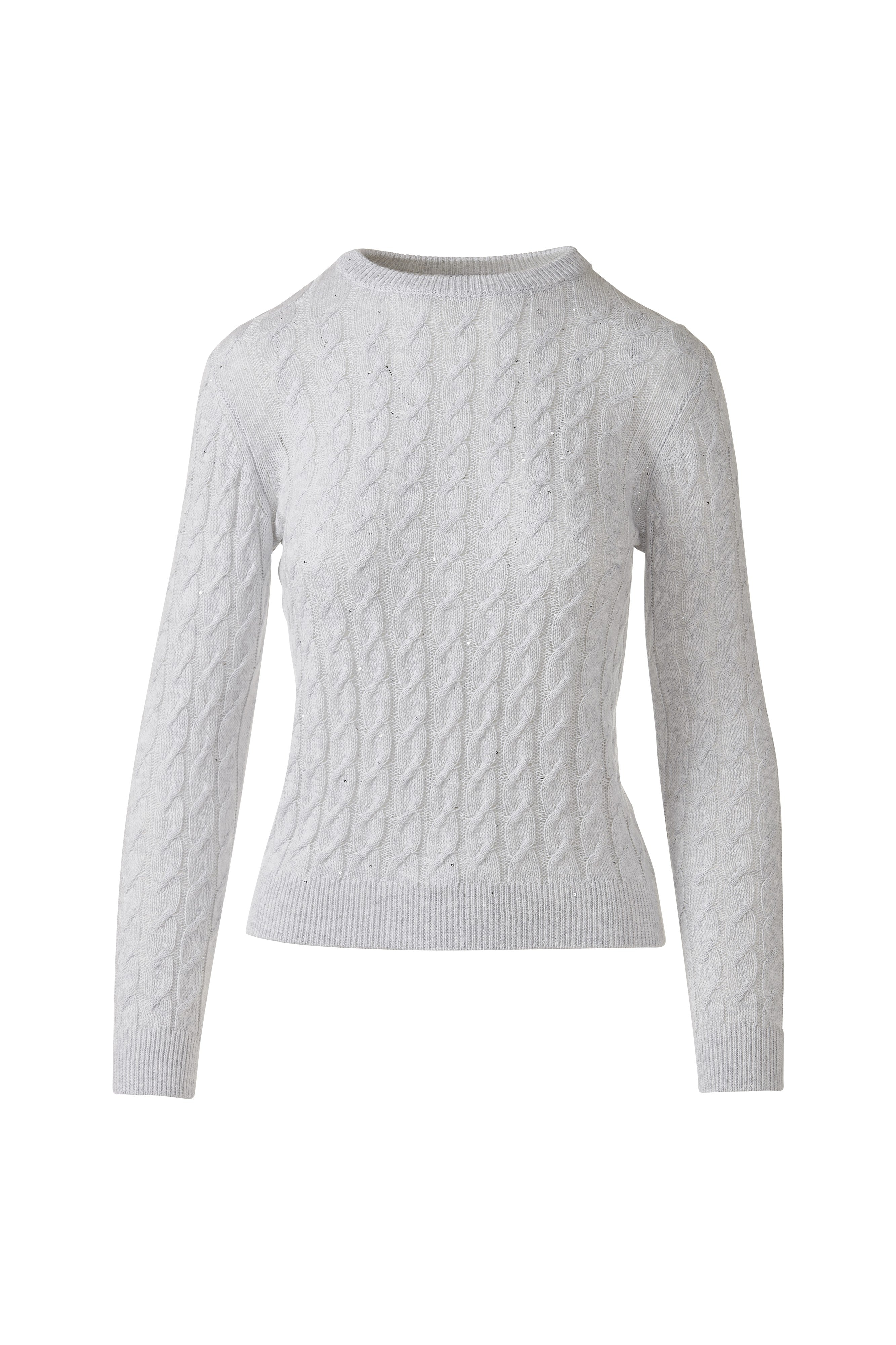 FEATHERWEIGHT SEQUIN CABLE CREW-DOVE-XS-Kinross Cashmere-Levy's Clothier