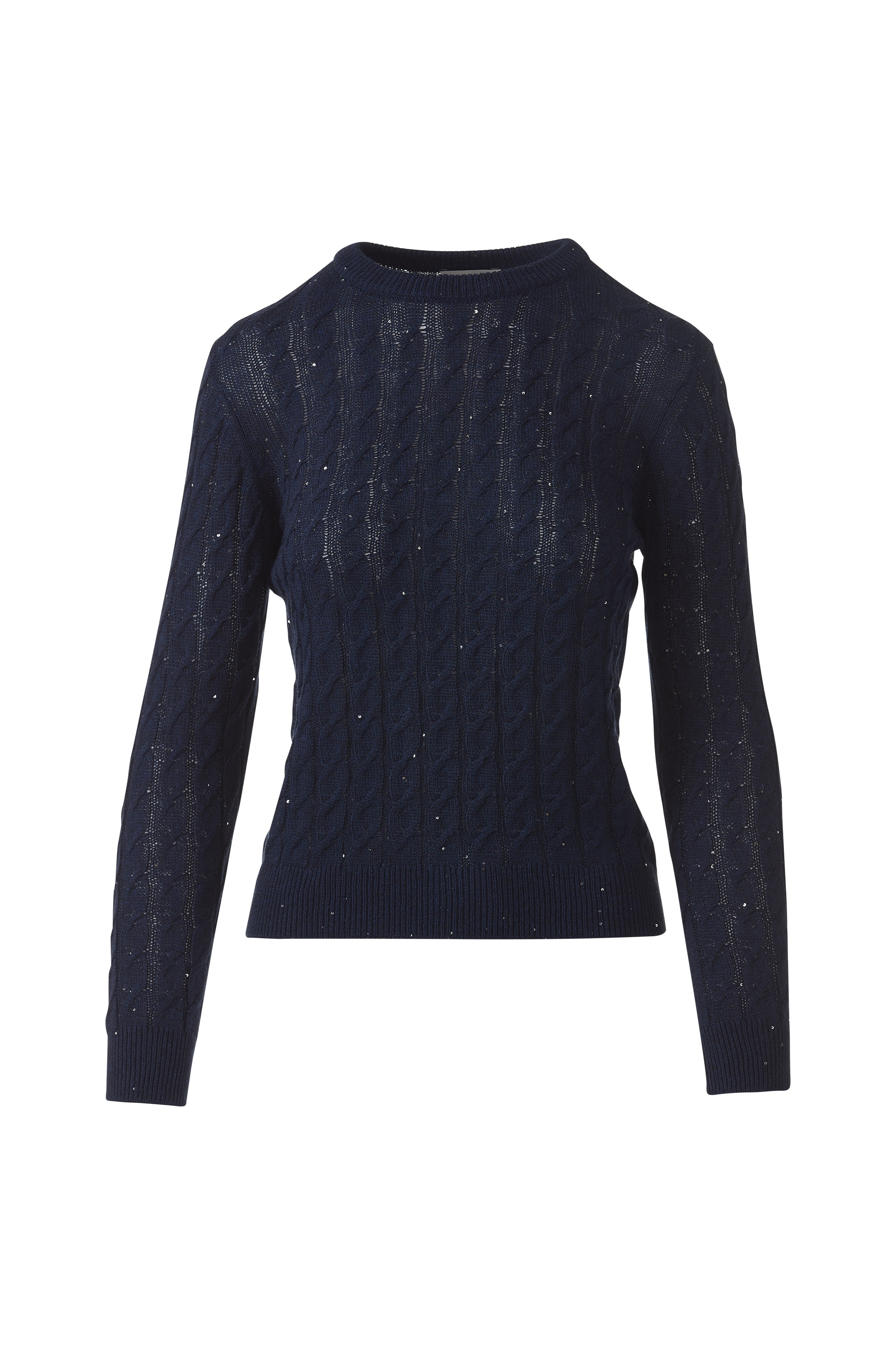 FEATHERWEIGHT SEQUIN CABLE CREW-NAVY-XS-Kinross Cashmere-Levy's Clothier