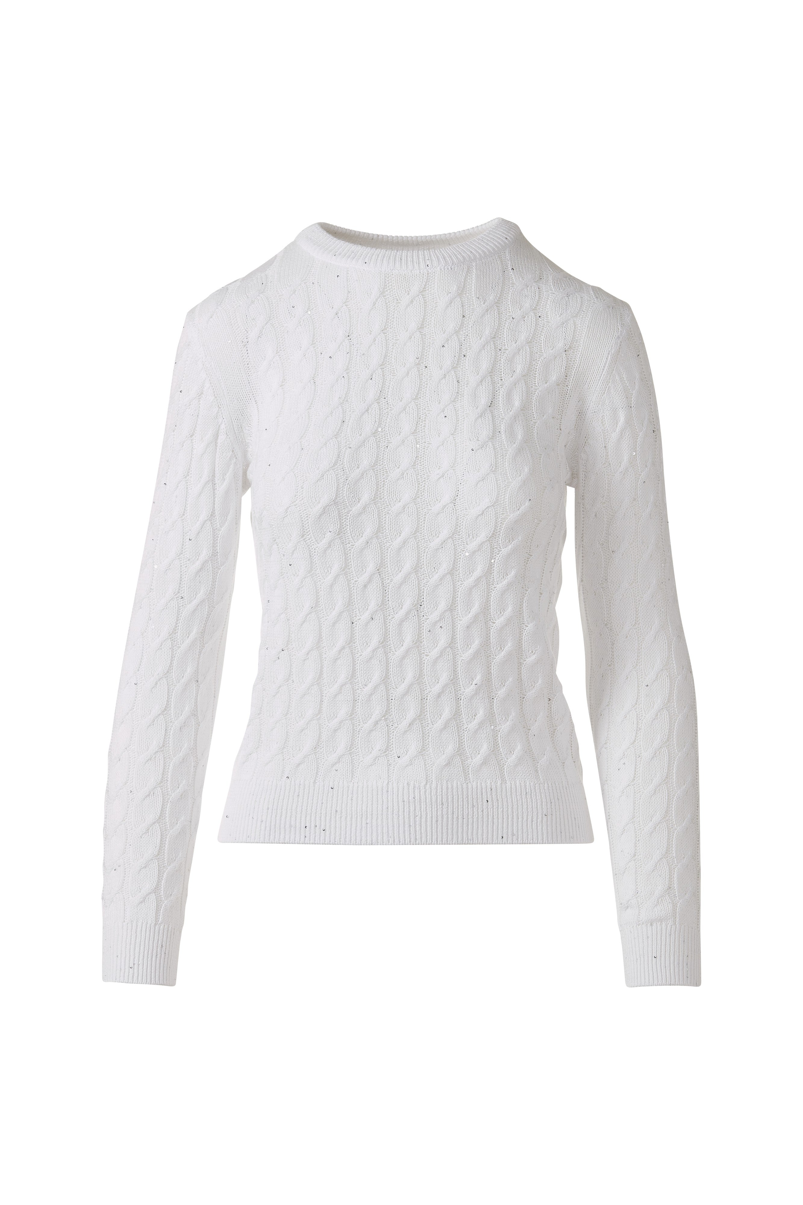 FEATHERWEIGHT SEQUIN CABLE CREW-WHITE-XS-Kinross Cashmere-Levy's Clothier