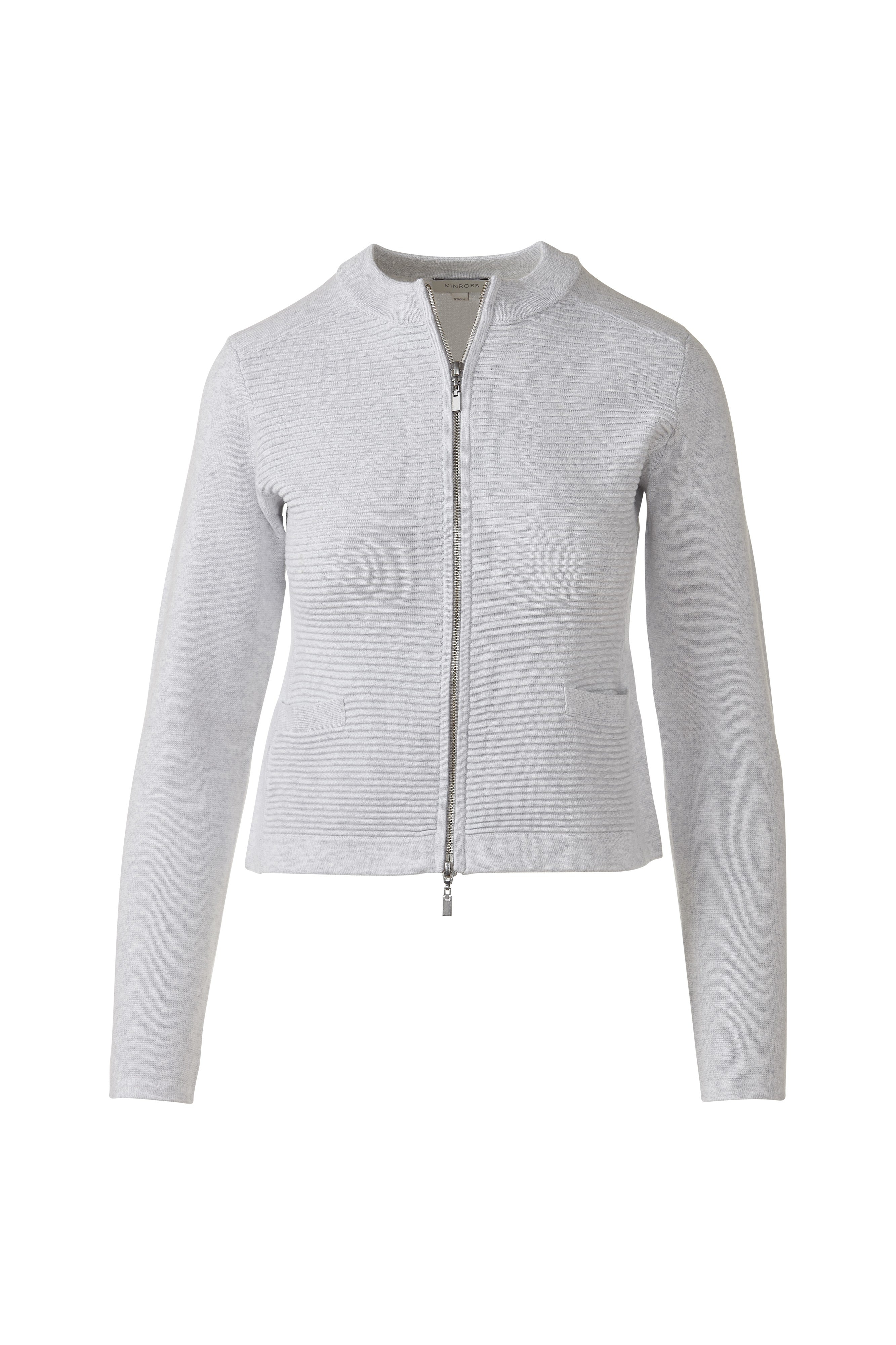 FITTED ZIP CARDIGAN-DOVE-XS-Kinross Cashmere-Levy's Clothier