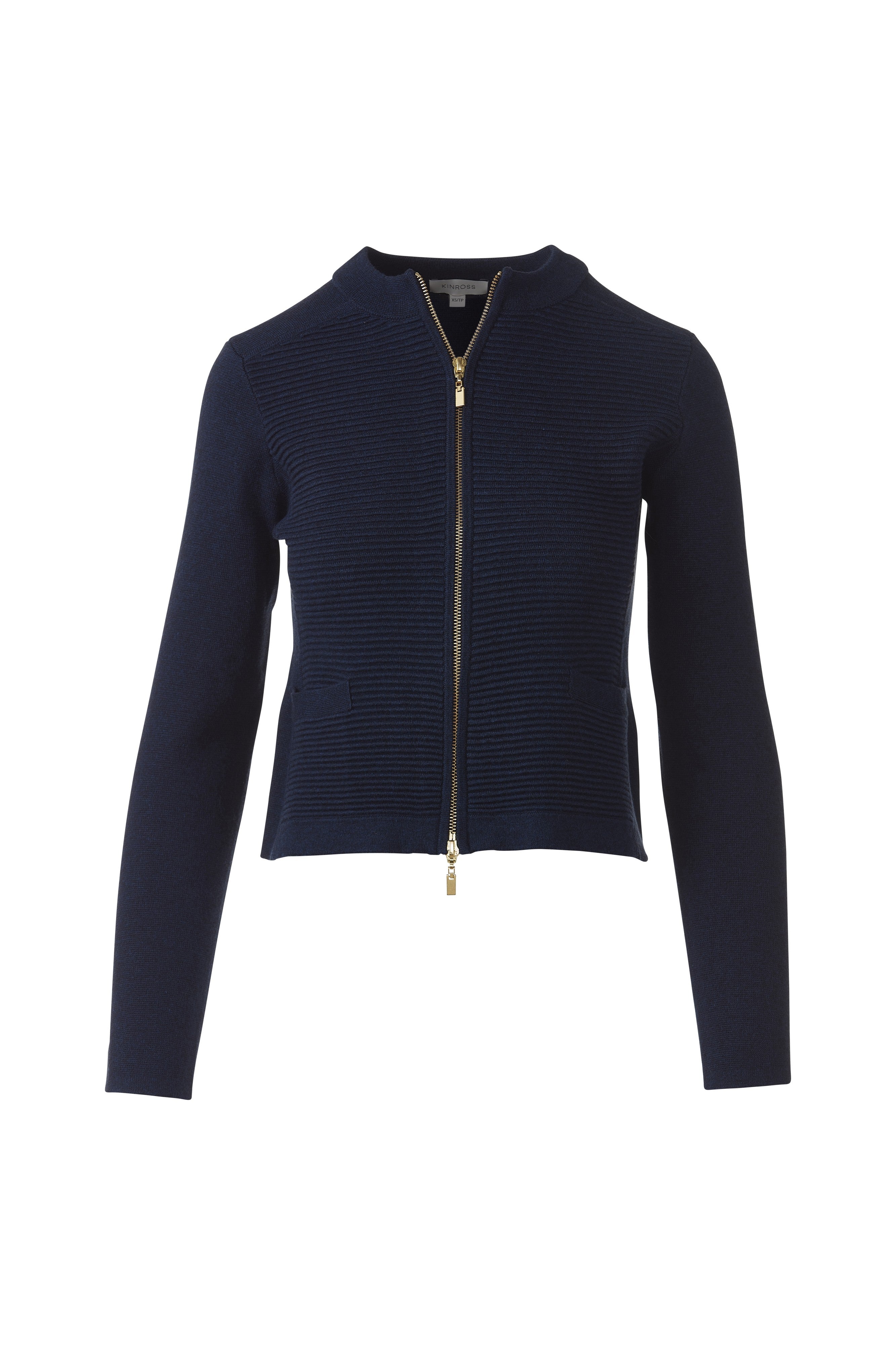 FITTED ZIP CARDIGAN-NAVY-XS-Kinross Cashmere-Levy's Clothier