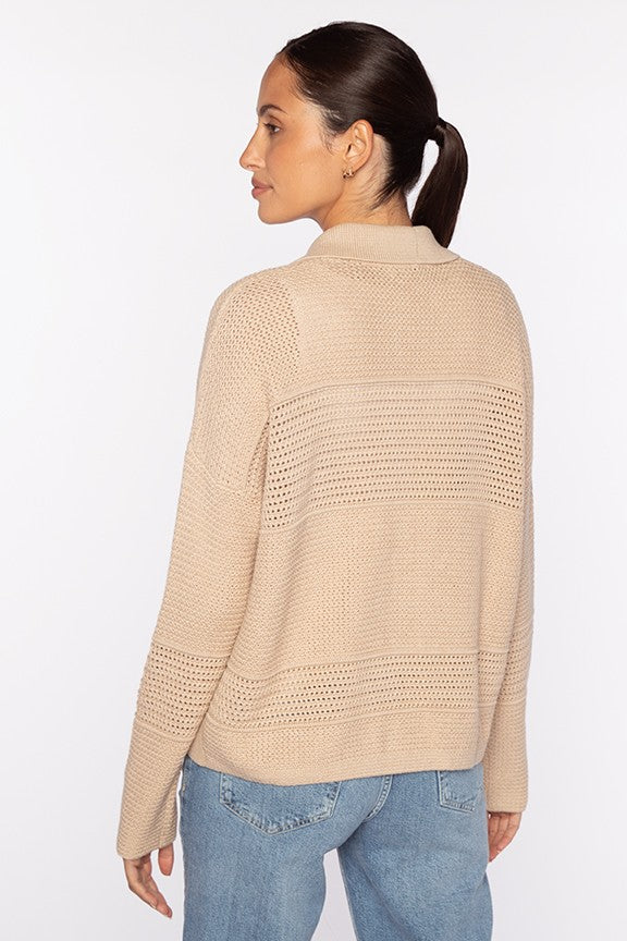 MIXED TEXTURE COLLARED CARDIGAN-DOVE-XS-Kinross Cashmere-Levy's Clothier