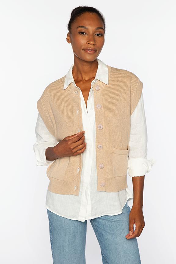 RIB BUTTON VEST CARDIGAN-VINE-XS-Kinross Cashmere-Levy's Clothier