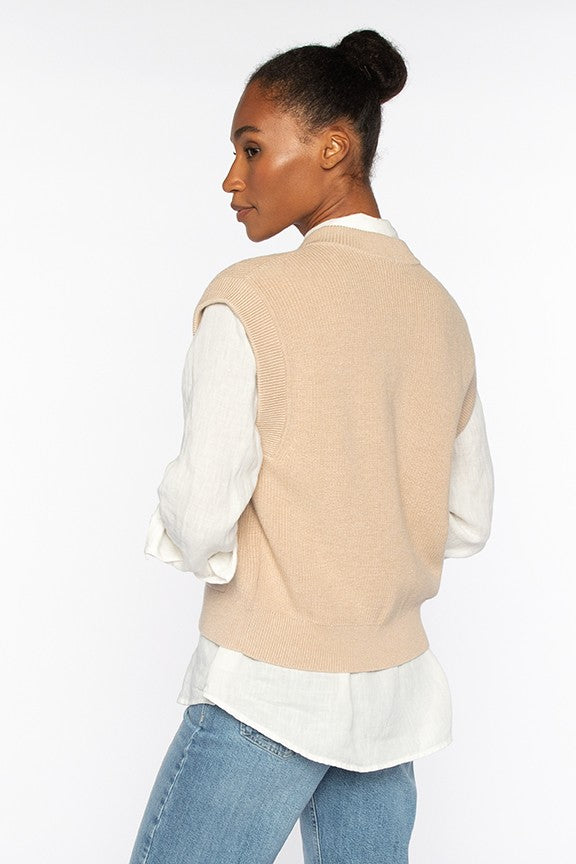 RIB BUTTON VEST CARDIGAN-VINE-XS-Kinross Cashmere-Levy's Clothier
