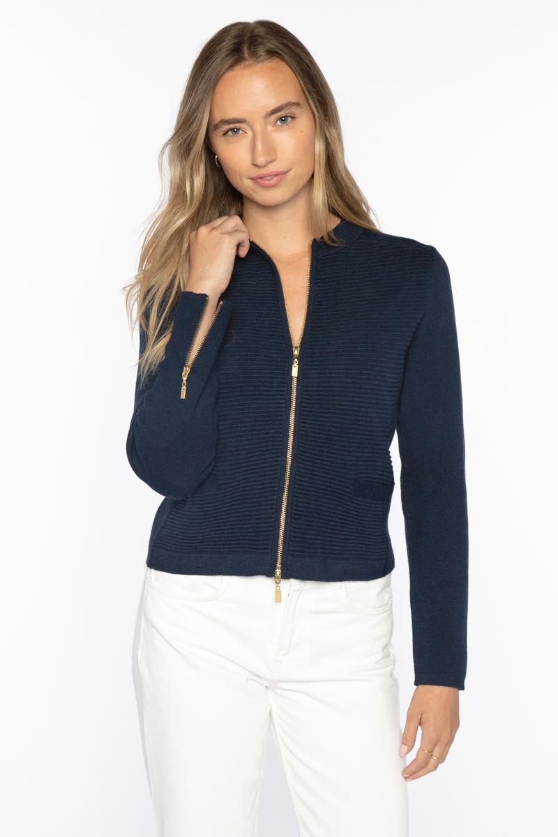FITTED ZIP CARDIGAN-DOVE-XS-Kinross Cashmere-Levy's Clothier