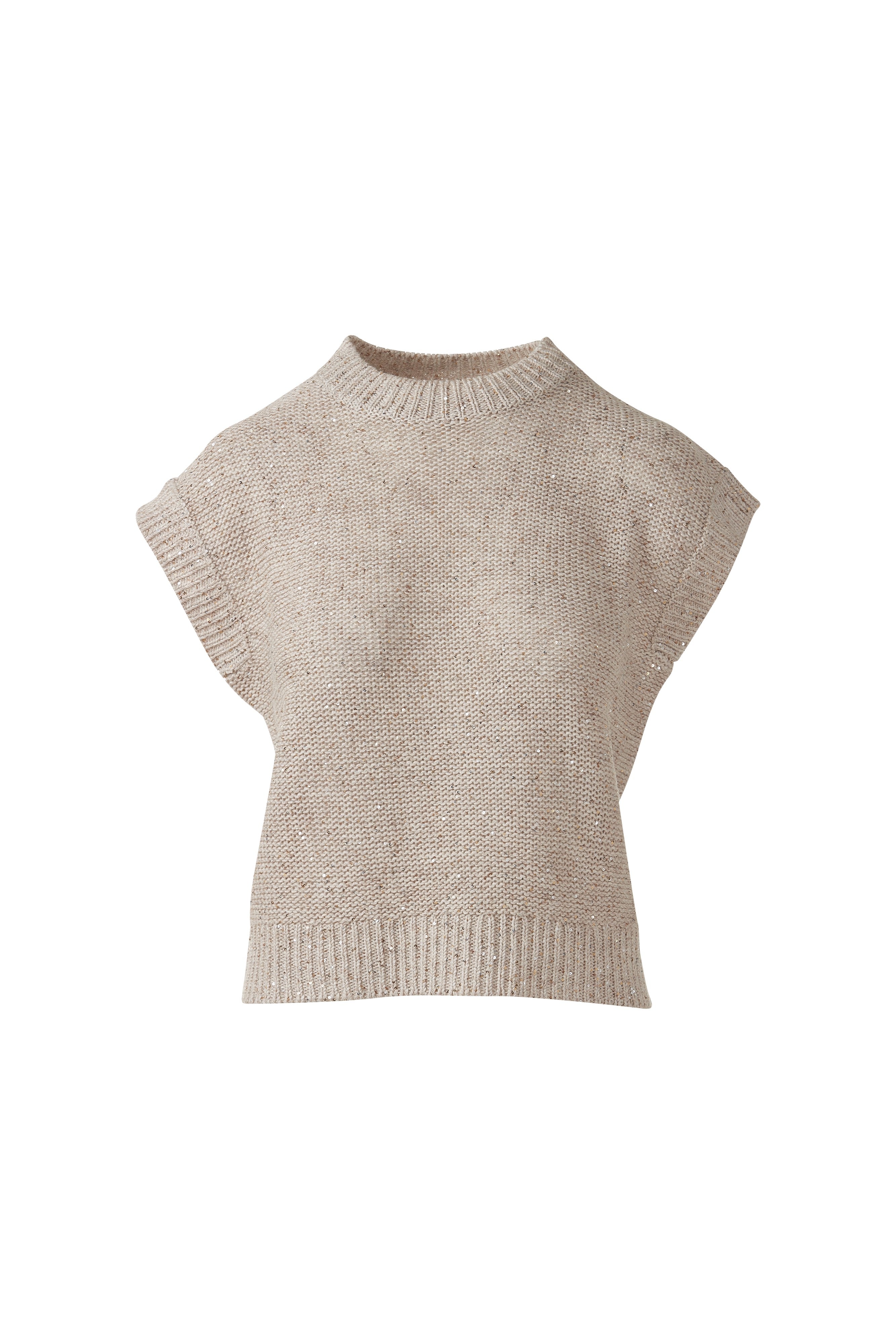 SEQUIN CAP SLEEVE CREW-STRAW-XS-Kinross Cashmere-Levy's Clothier
