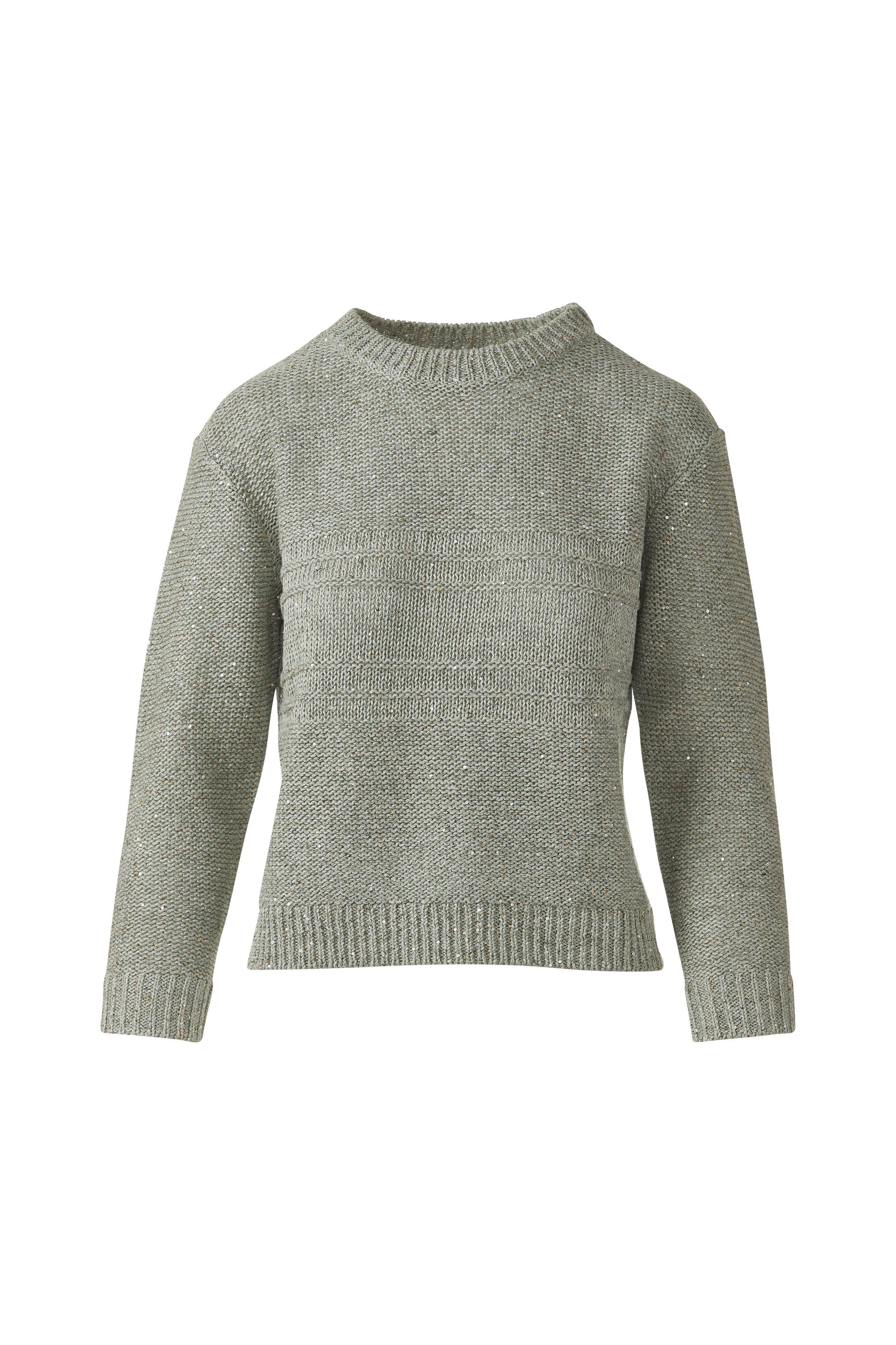 THREE QUARTER SLEEVE TEXTURED SEQUIN CREW-FERN-XS-Kinross Cashmere-Levy's Clothier