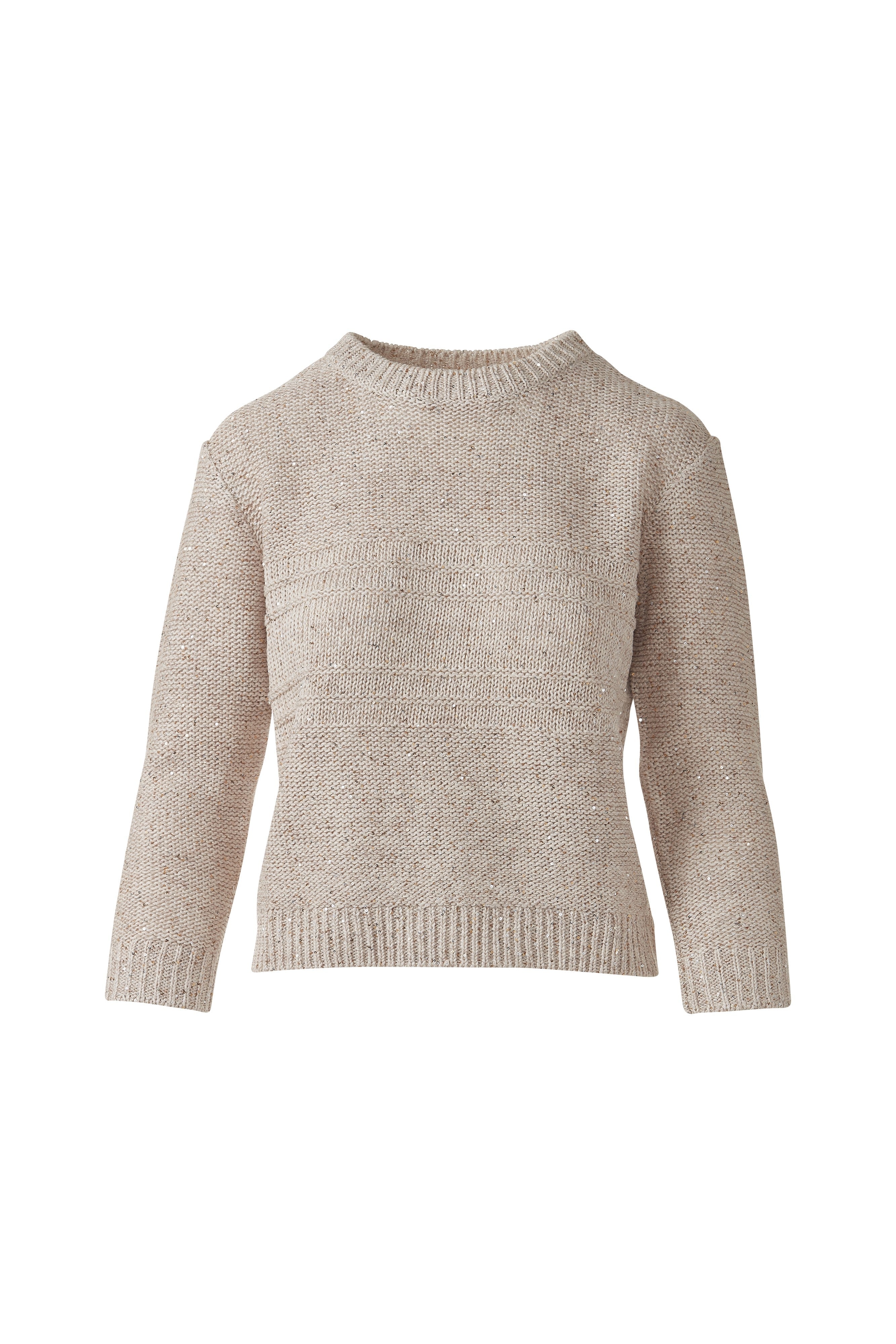 THREE QUARTER SLEEVE TEXTURED SEQUIN CREW-STRAW-XS-Kinross Cashmere-Levy's Clothier