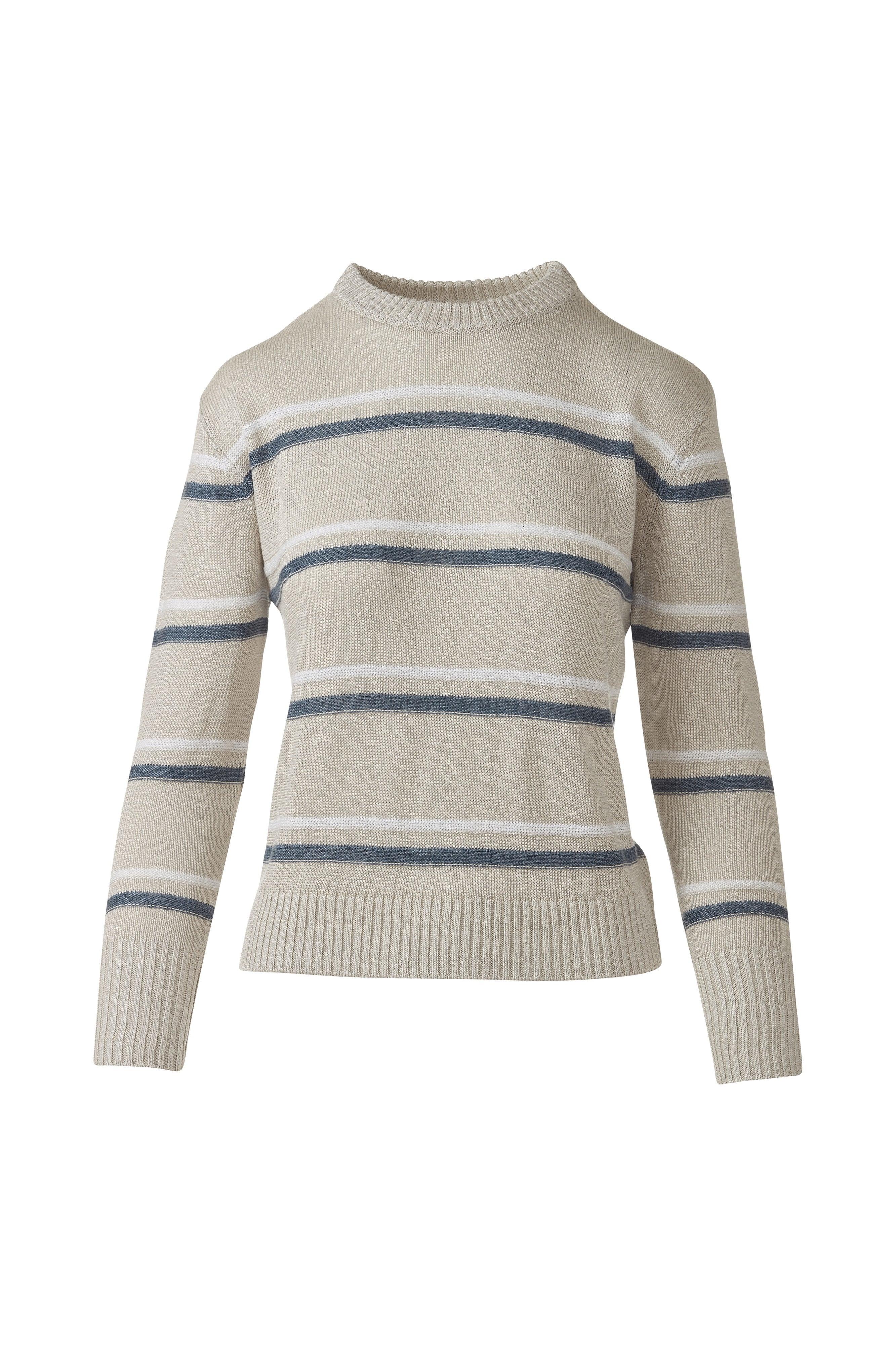 TEXTURED STRIPE CREW-PEBBLE_MULTI-XS-Kinross Cashmere-Levy's Clothier