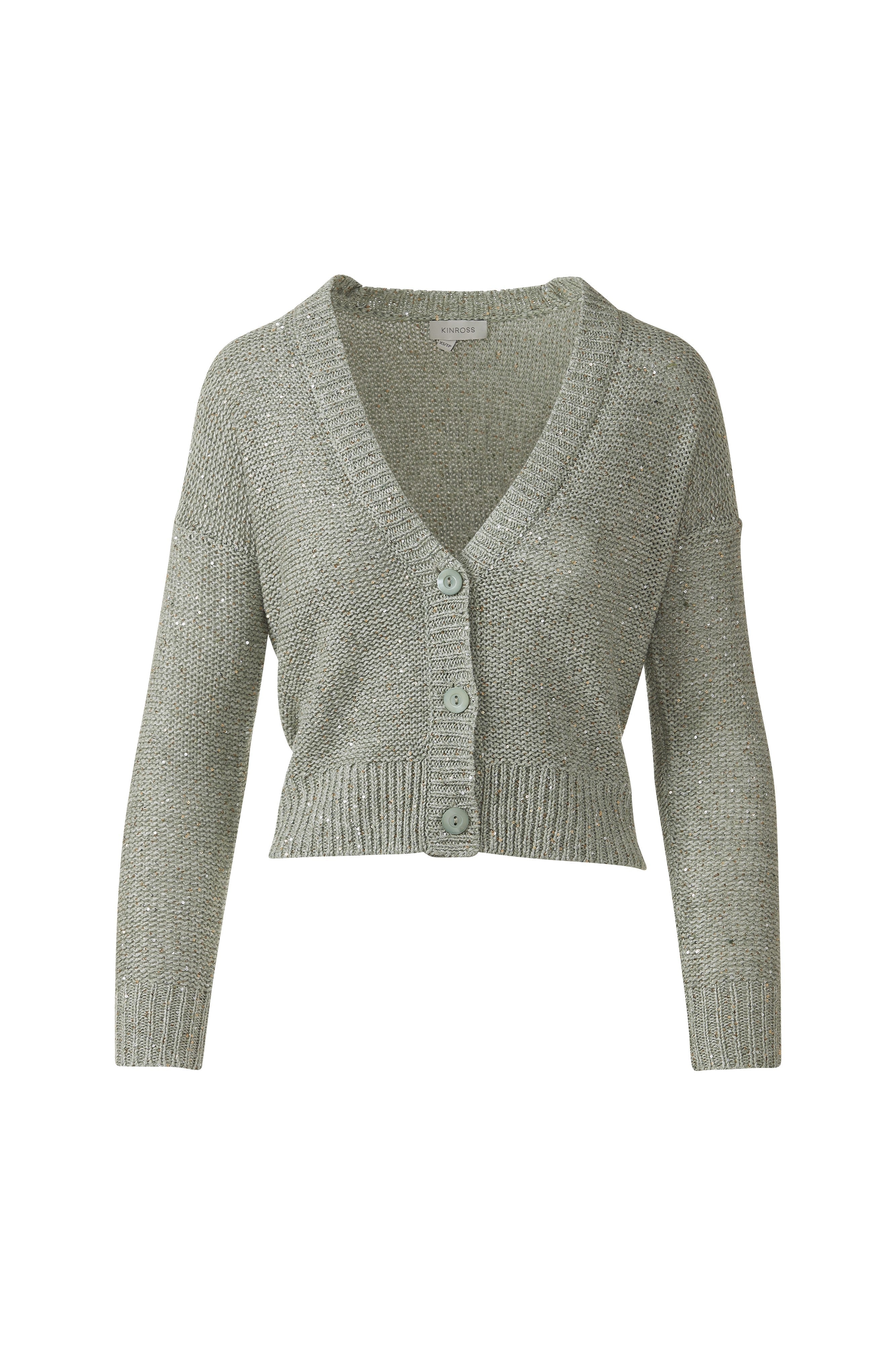 SEQUIN VEE CARDIGAN-FERN-XS-Kinross Cashmere-Levy's Clothier