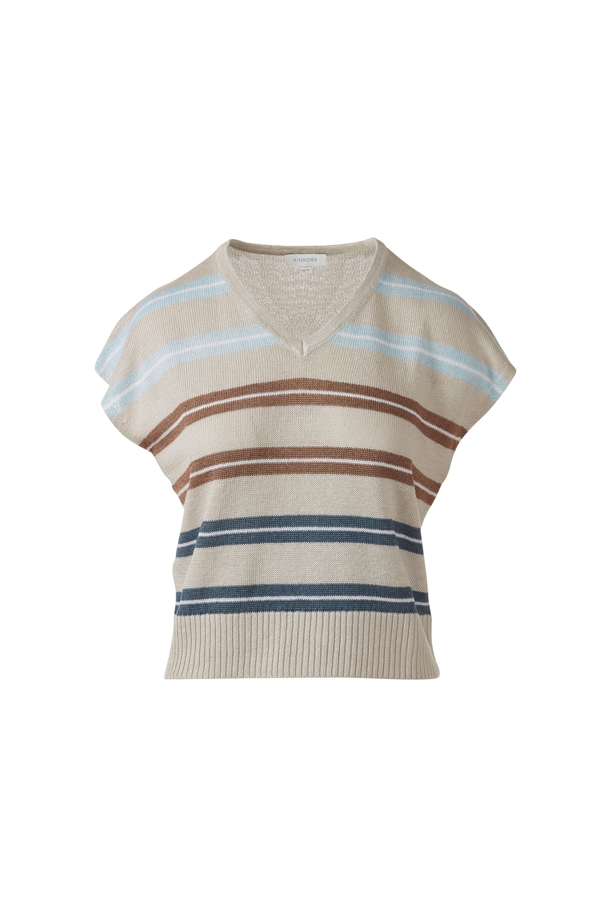 CAP SLEEVE VEE-PEBBLE_MULTI-XS-Kinross Cashmere-Levy's Clothier