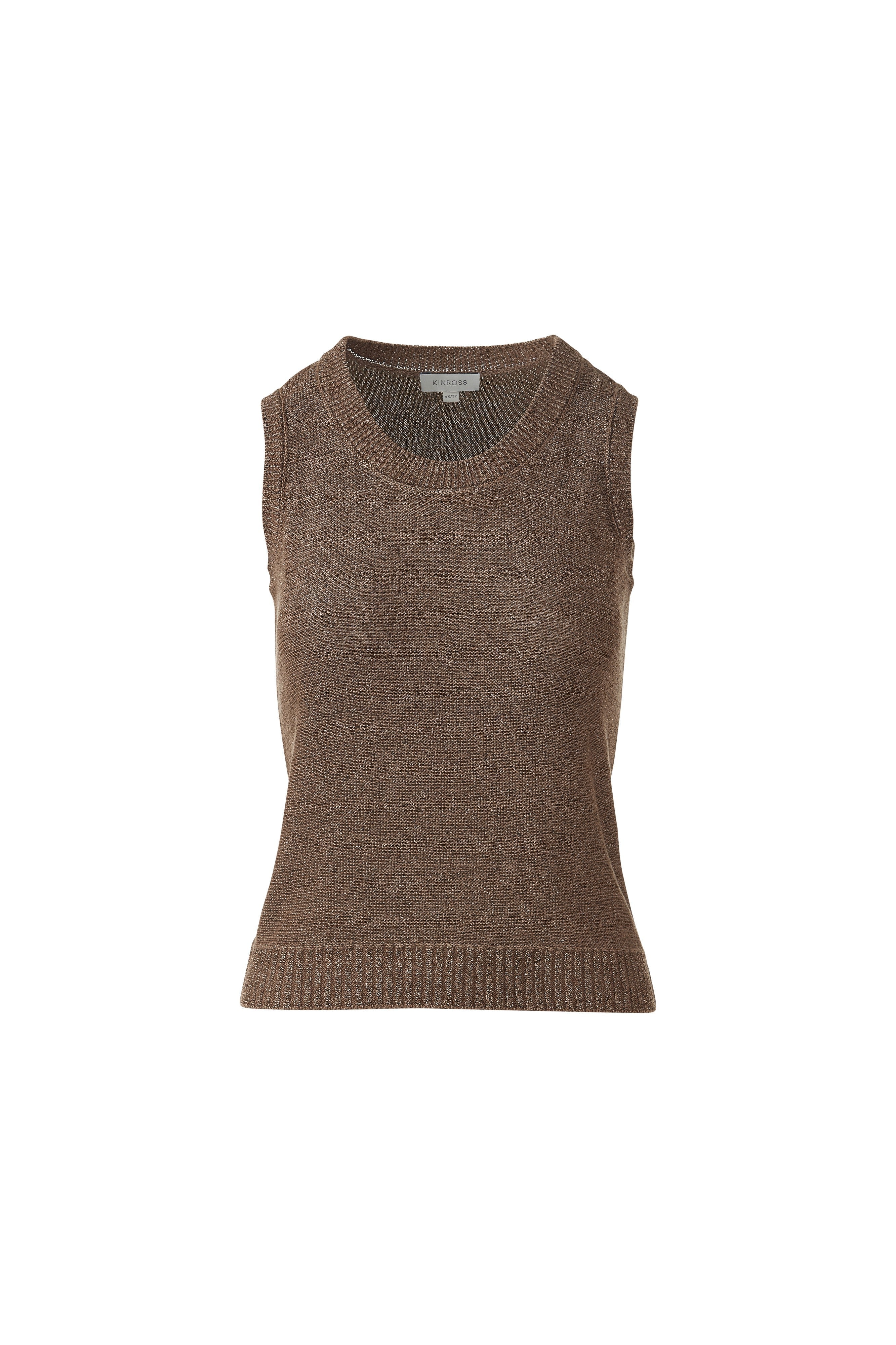 OPEN TEXTURE LUREX TANK-SADDLE-XS-Kinross Cashmere-Levy's Clothier