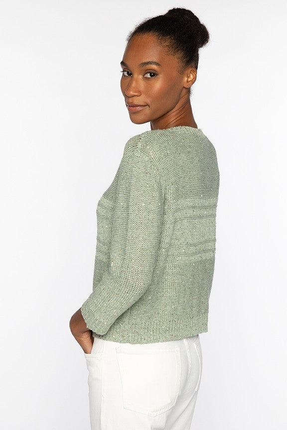 THREE QUARTER SLEEVE TEXTURED SEQUIN CREW-CHALK-XS-Kinross Cashmere-Levy's Clothier