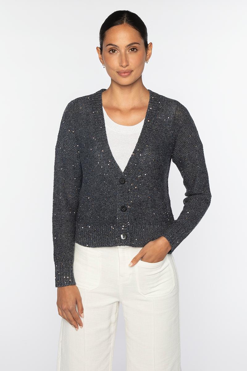 SEQUIN VEE CARDIGAN-FERN-XS-Kinross Cashmere-Levy's Clothier