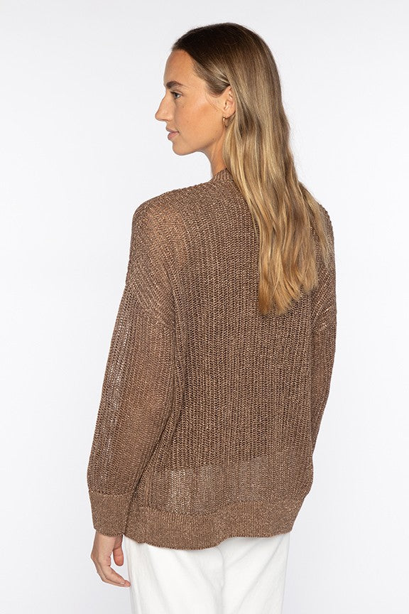 OPEN TEXTURE LUREX CARDIGAN-PEBBLE-XS-Kinross Cashmere-Levy's Clothier