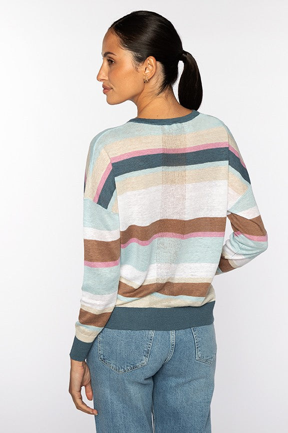 MULTI-COLOR STRIPE VEE-CRYSTAL-XS-Kinross Cashmere-Levy's Clothier