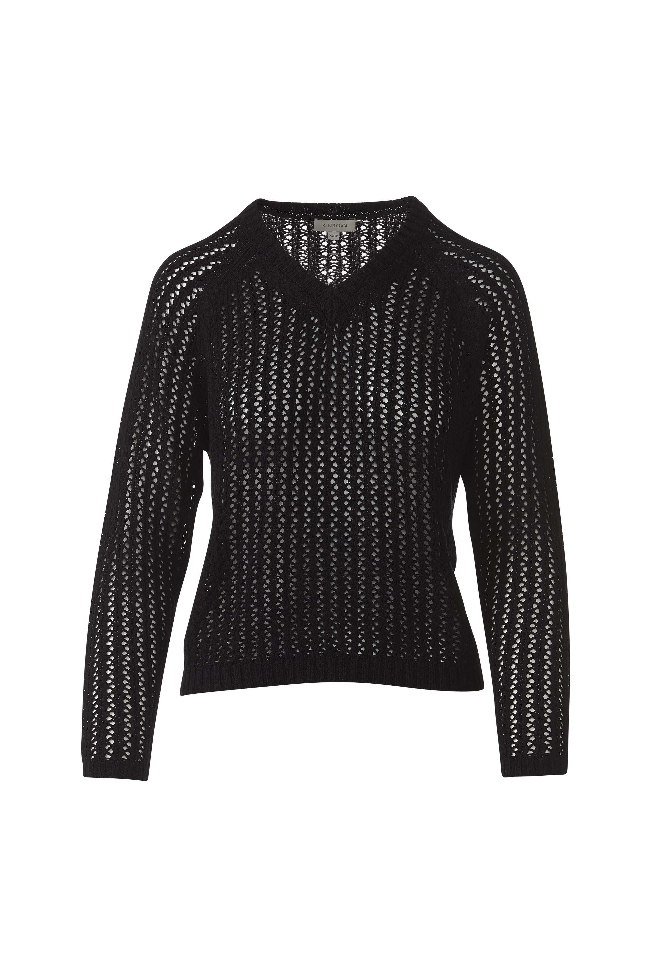 OPENWORK RAGLAN VEE-BLACK-XS-Kinross Cashmere-Levy's Clothier