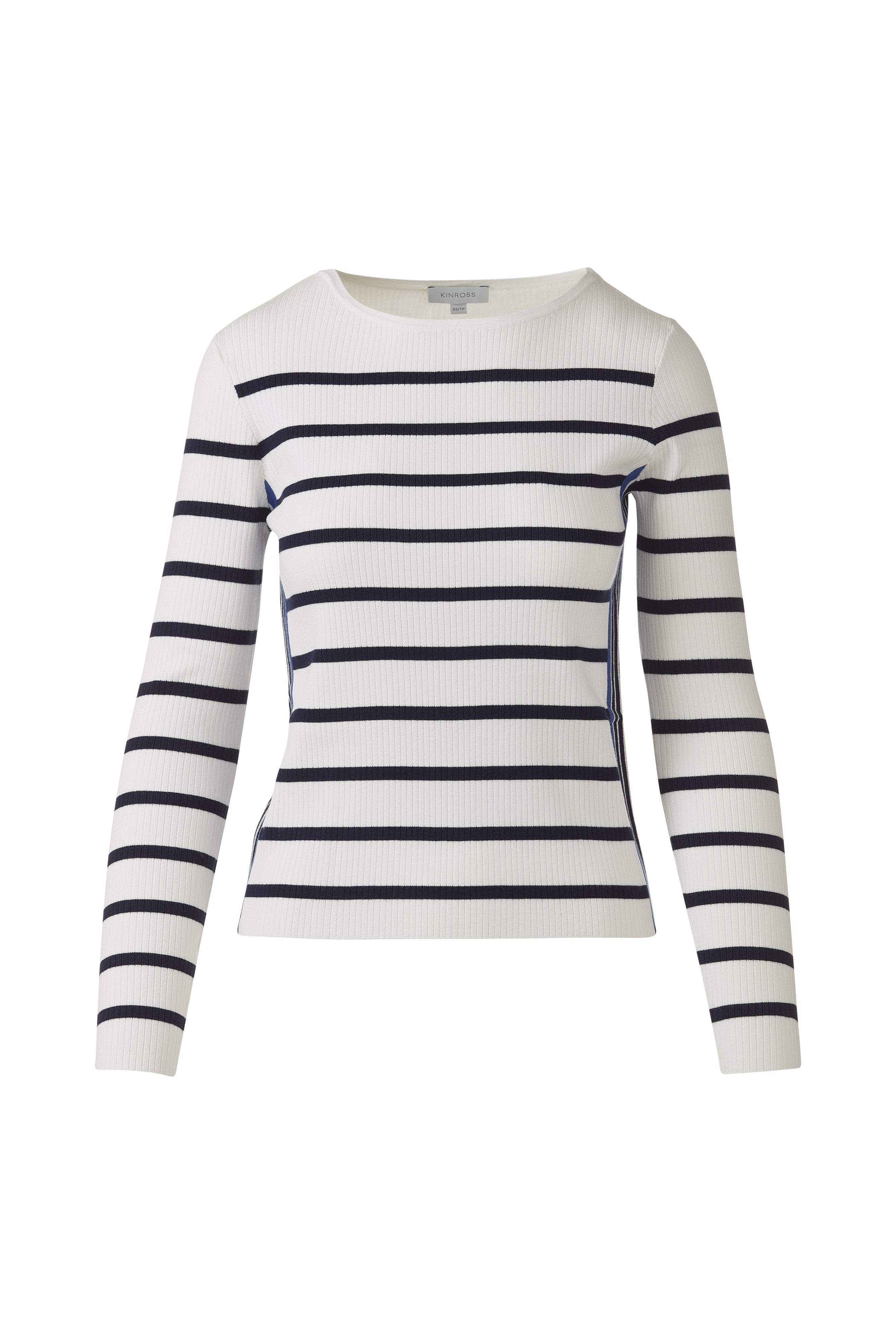 TIPPED RIB STRIPE BOATNECK-WHTE/NAVY/ANCHR-XS-Kinross Cashmere-Levy's Clothier