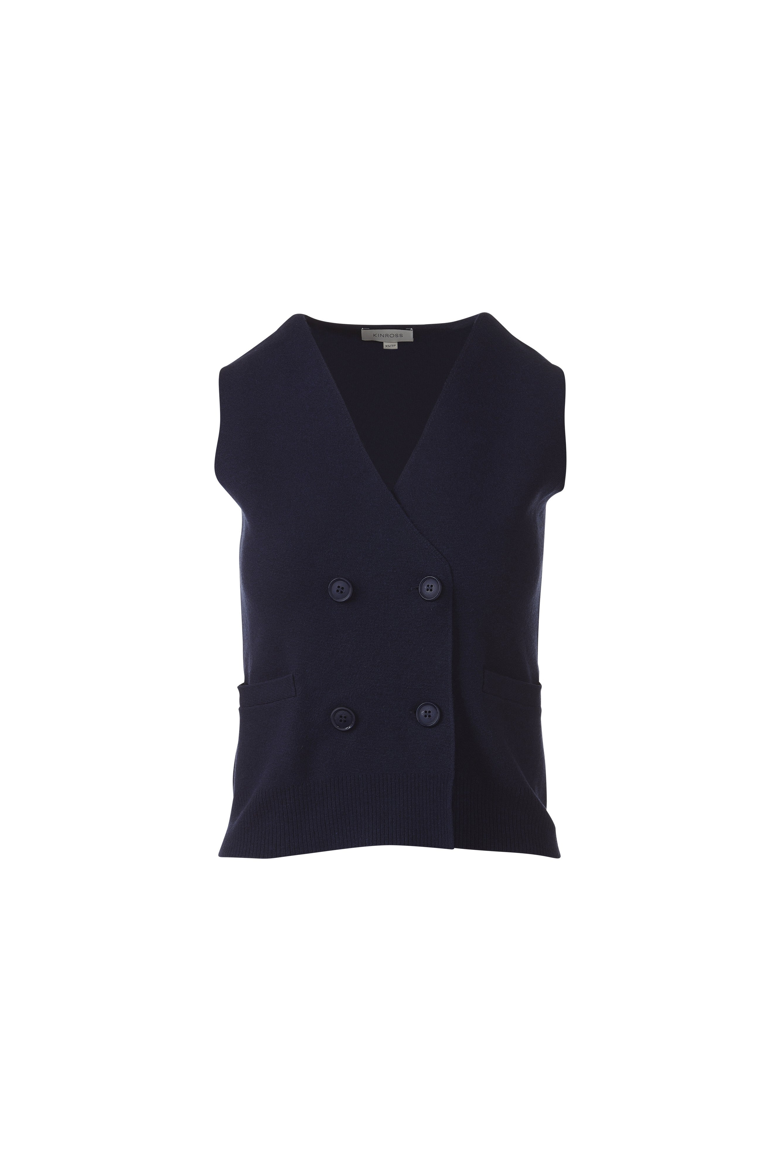 DOUBLE BREASTED VEST CARDIGAN-NAVY-XS-Kinross Cashmere-Levy's Clothier