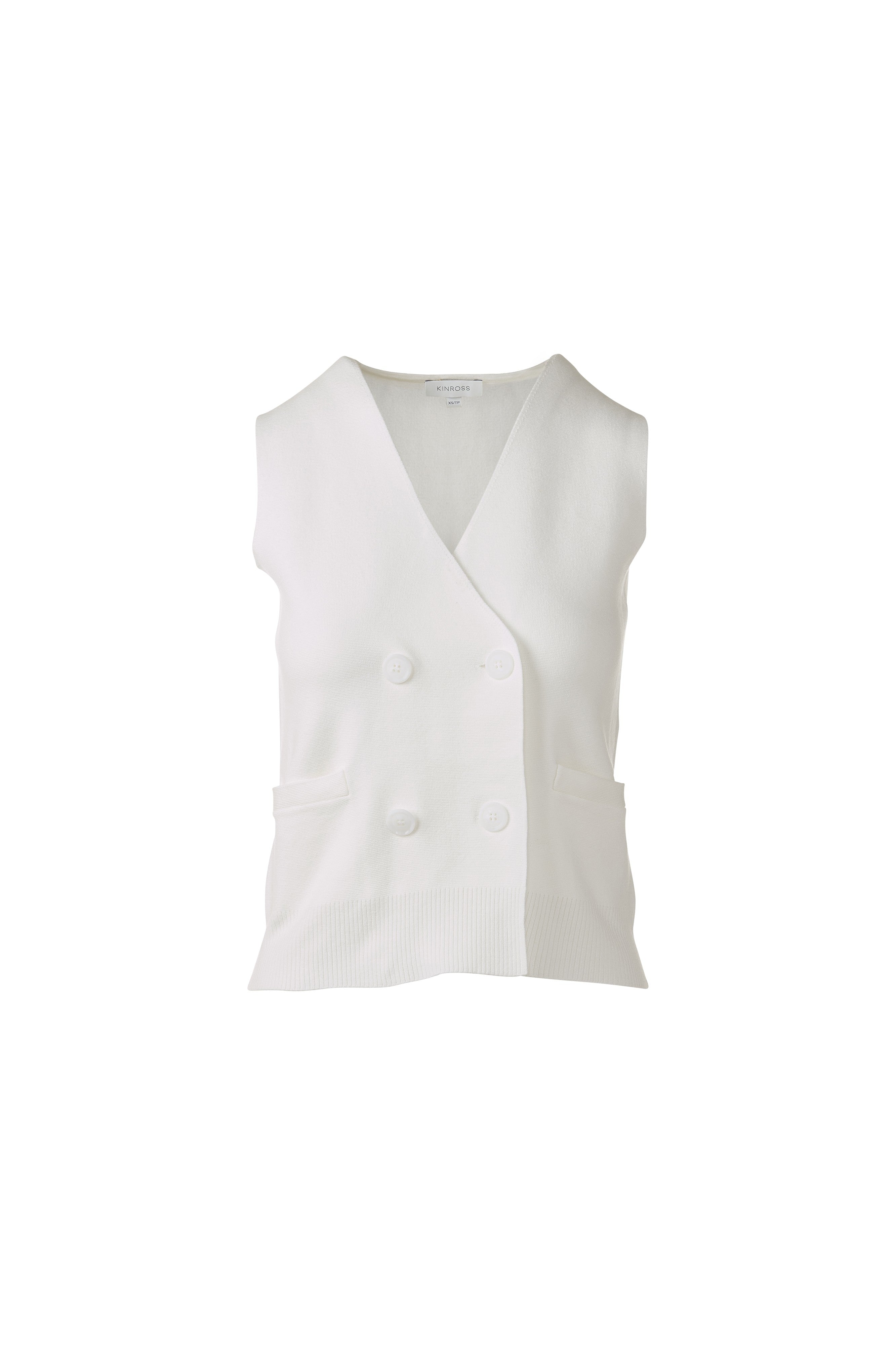 DOUBLE BREASTED VEST CARDIGAN-WHITE-XS-Kinross Cashmere-Levy's Clothier