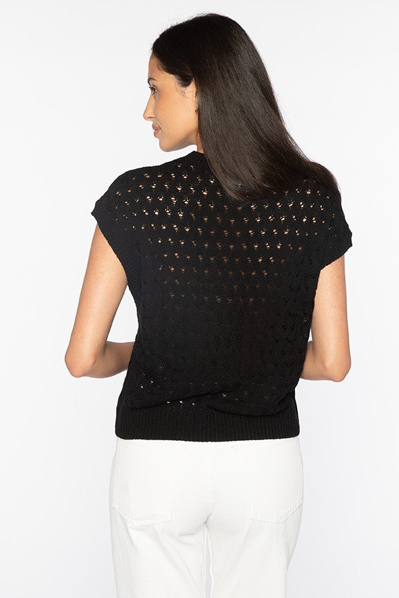 BRAIDED CABLE SLEEVELESS CREW-BLACK-XS-Kinross Cashmere-Levy's Clothier