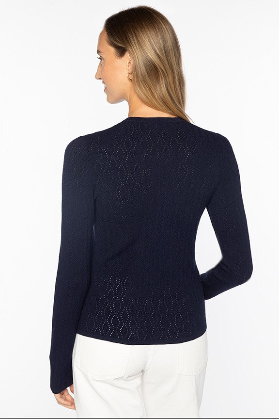 POINTELLE BUTTON FRONT VEE-ANCHOR-XS-Kinross Cashmere-Levy's Clothier