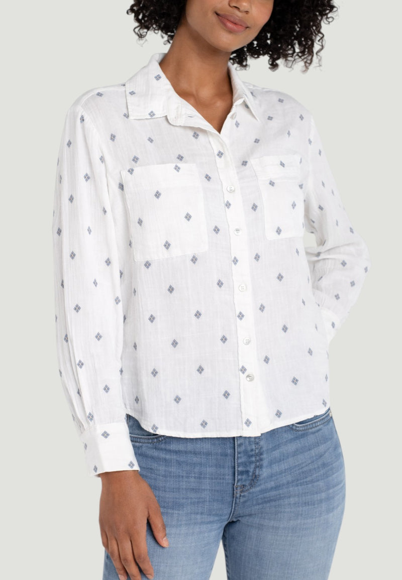 Long Sleeve Button Front Shirt with High Low Hem - Off White-XS-OFF WHITE-LIVERPOOL-Levy's Clothier