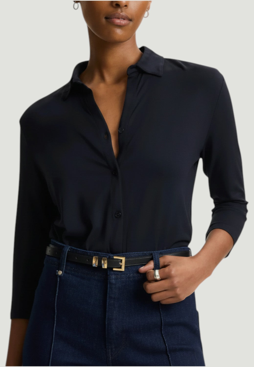 Soft Touch 3/4 Sleeve Semi Relaxed Shirt-XS-MARINE-MAJESTIC TEES-Levy's Clothier