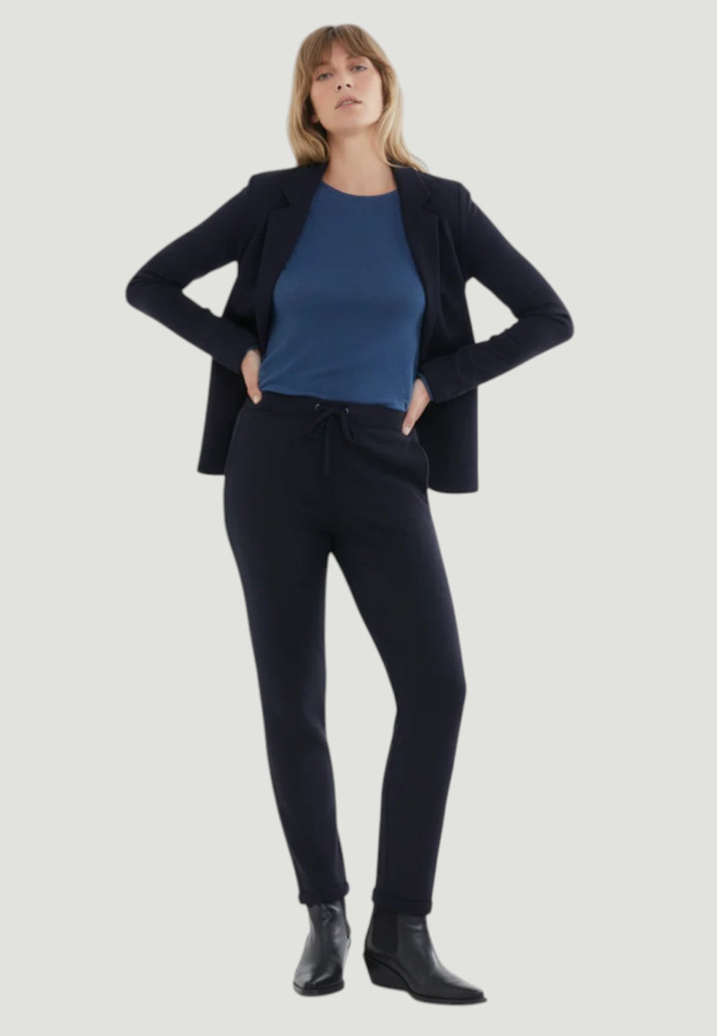 French Terry Looped Interior One Button Blazer - Marine-XS-MARINE-MAJESTIC TEES-Levy's Clothier