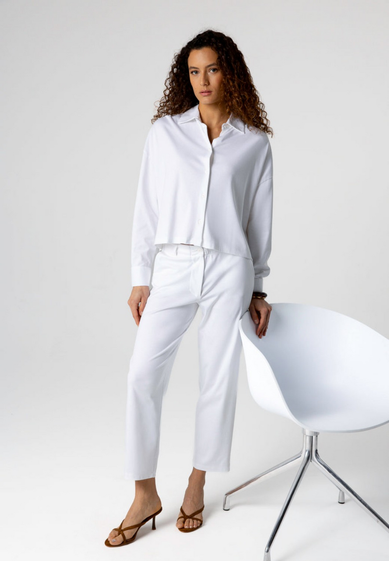 Long Sleeve Supima Cotton Collared Shirt - White-XS-MAJESTIC TEES-Levy's Clothier