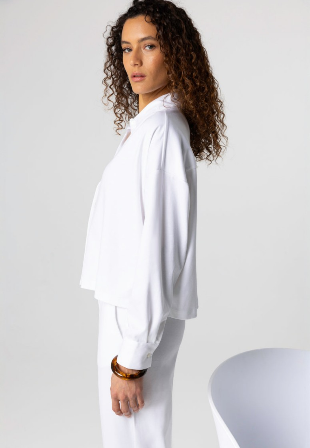 Long Sleeve Supima Cotton Collared Shirt - White-XS-MAJESTIC TEES-Levy's Clothier